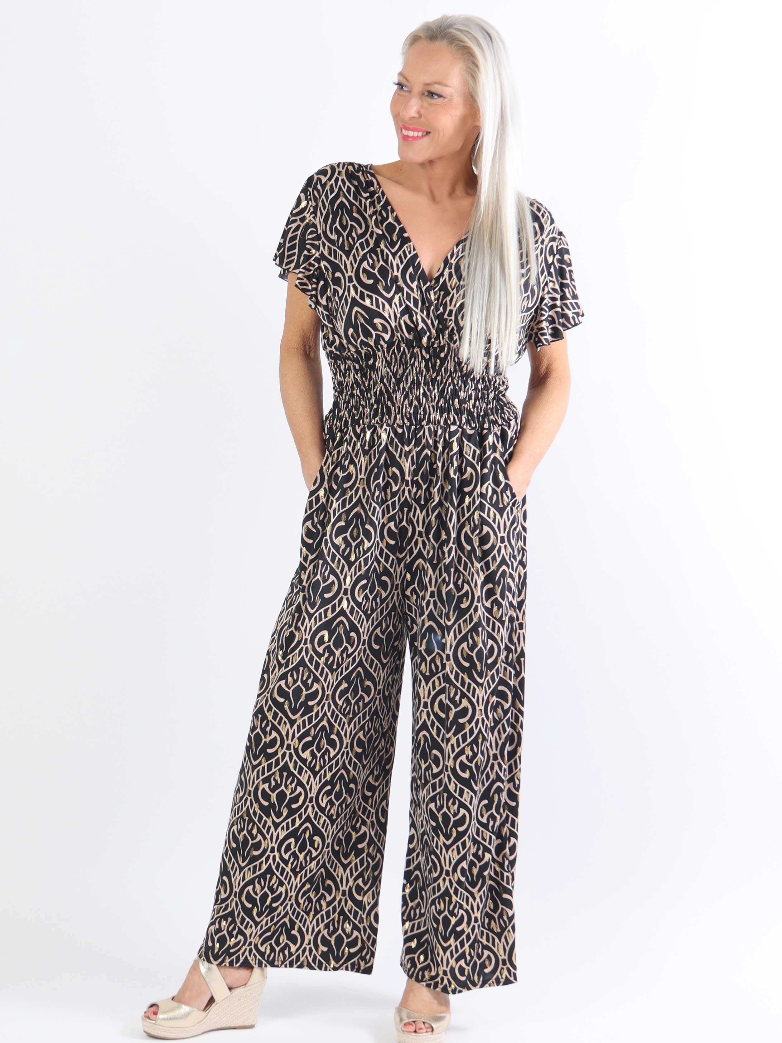 Pams Boho Jumpsuit O/B - Mönstrad elastisk jumpsuit i plusstorlek