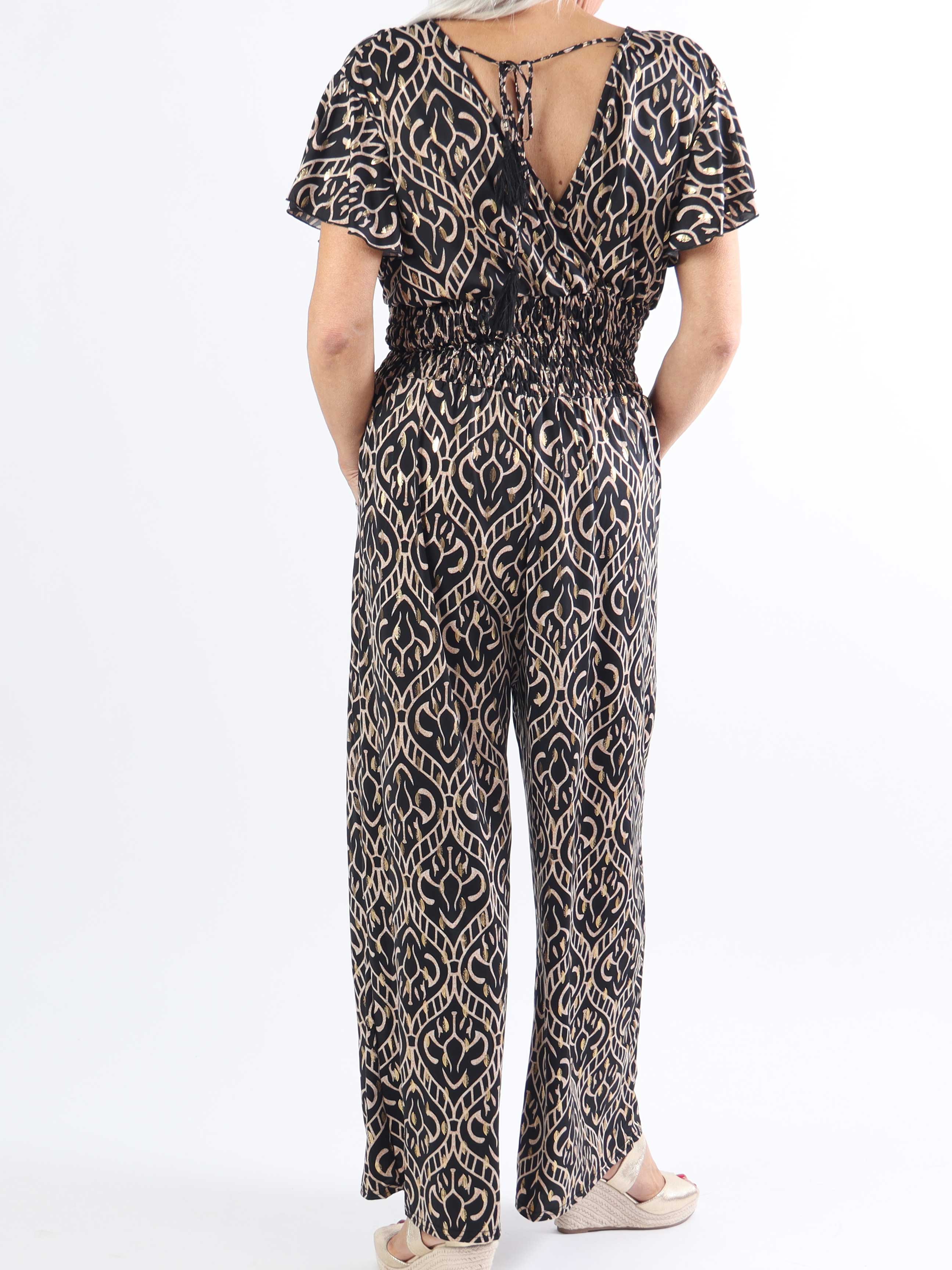 Pams Boho Jumpsuit O/B - Mönstrad elastisk jumpsuit i plusstorlek