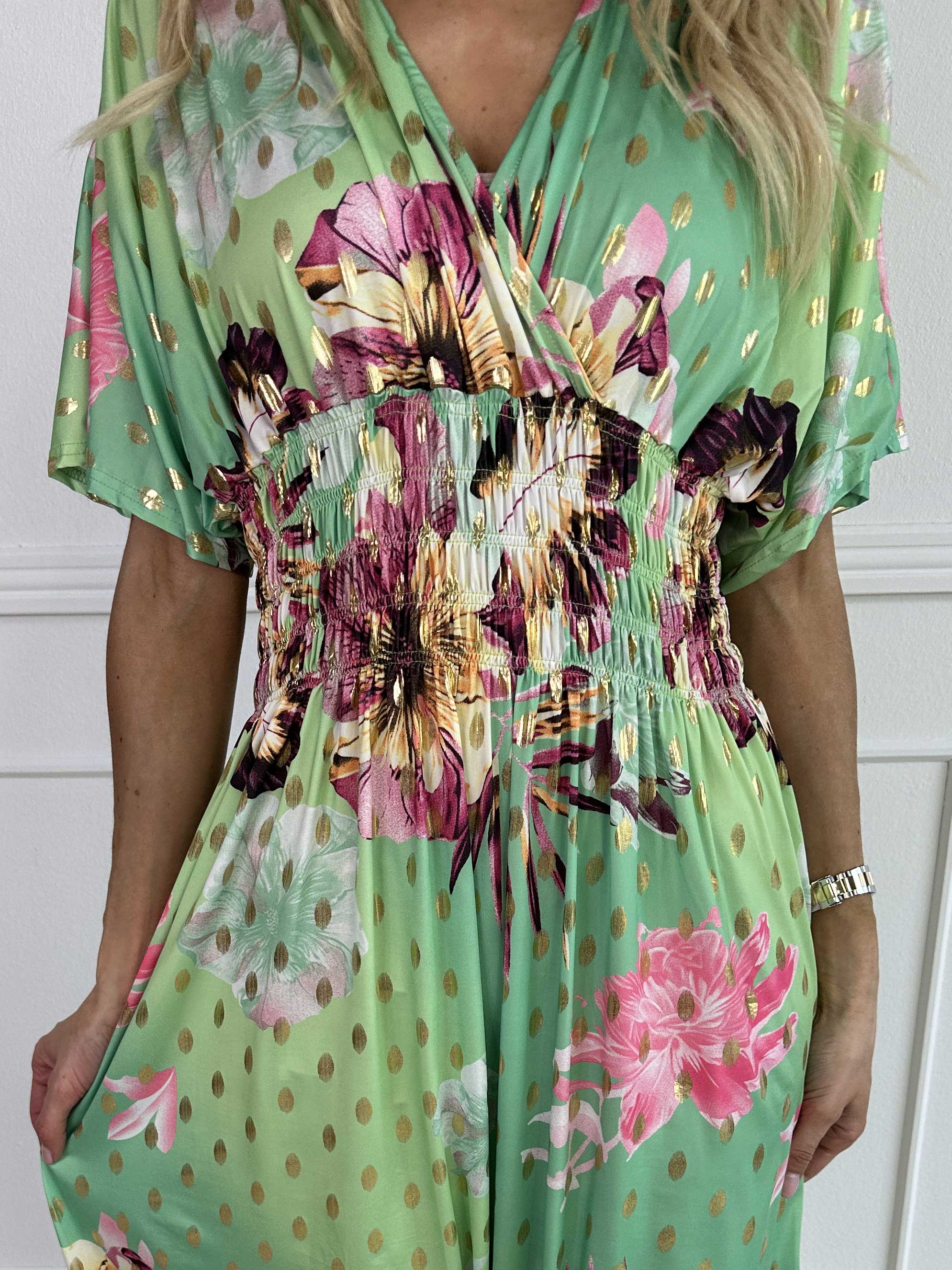 Pams Hawaii - Lång klänning i stretchtyg med blommönster