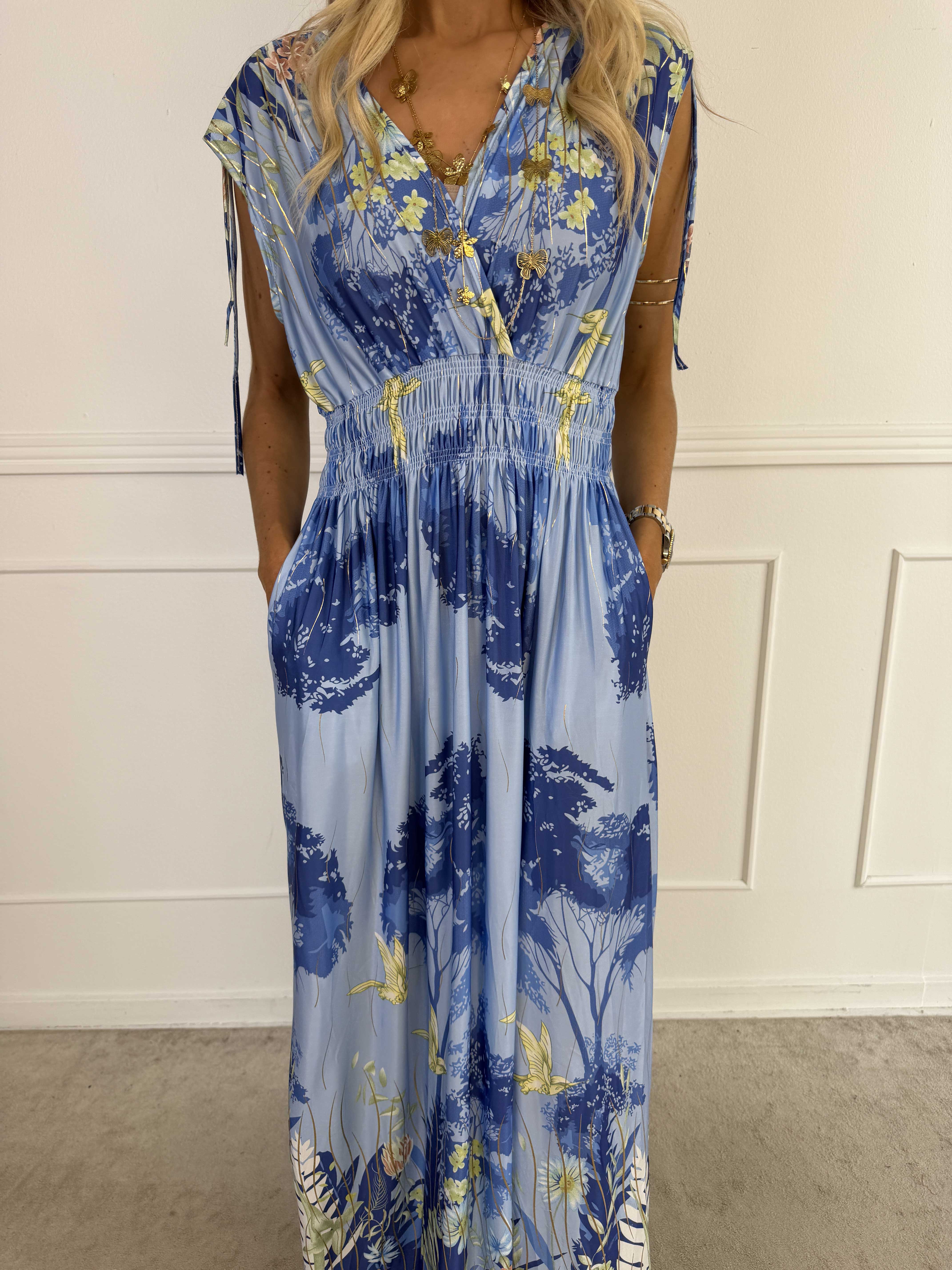 Pams Hummingbird Sleeveless - Elastisk kjole med blomster og fugle motiver