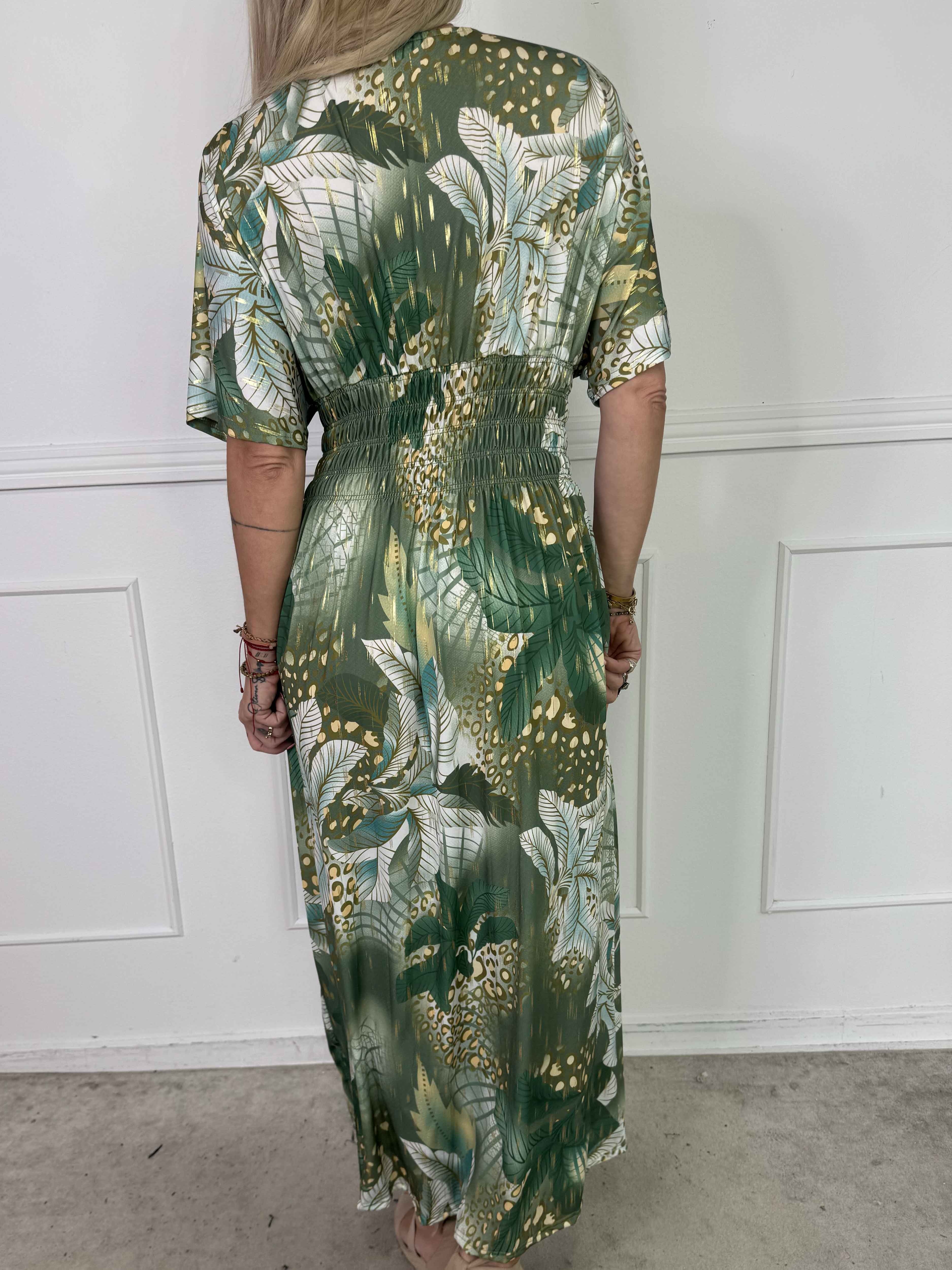 Pams Multi Leo - Lang elastisk kjole med print og guld detaljer