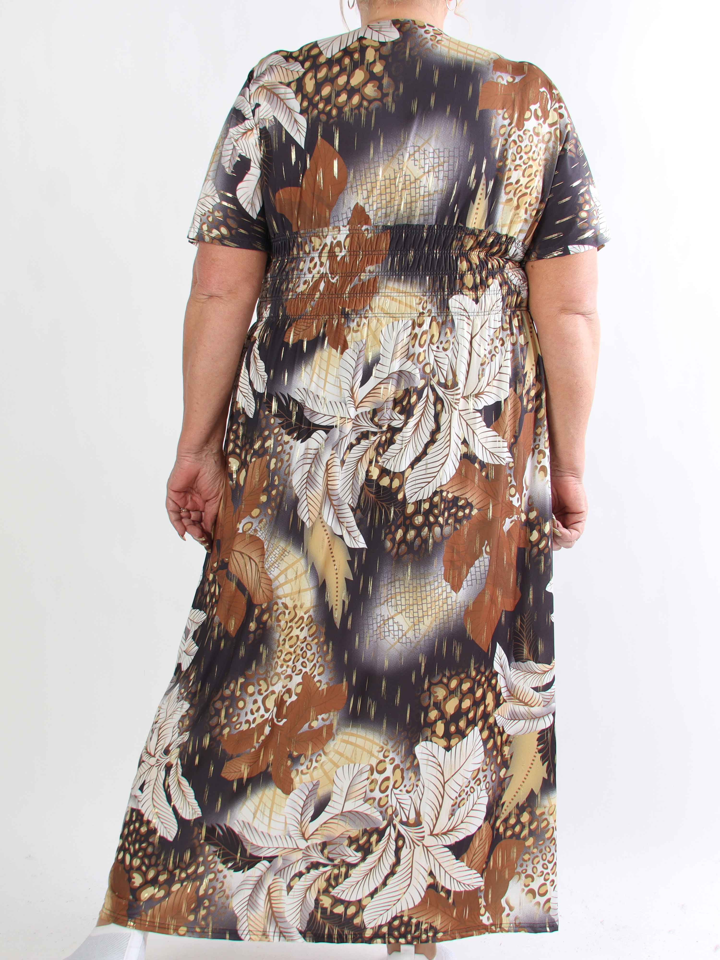 Pams Multi Leo - Plus size elastisk kjole med print og guld detaljer