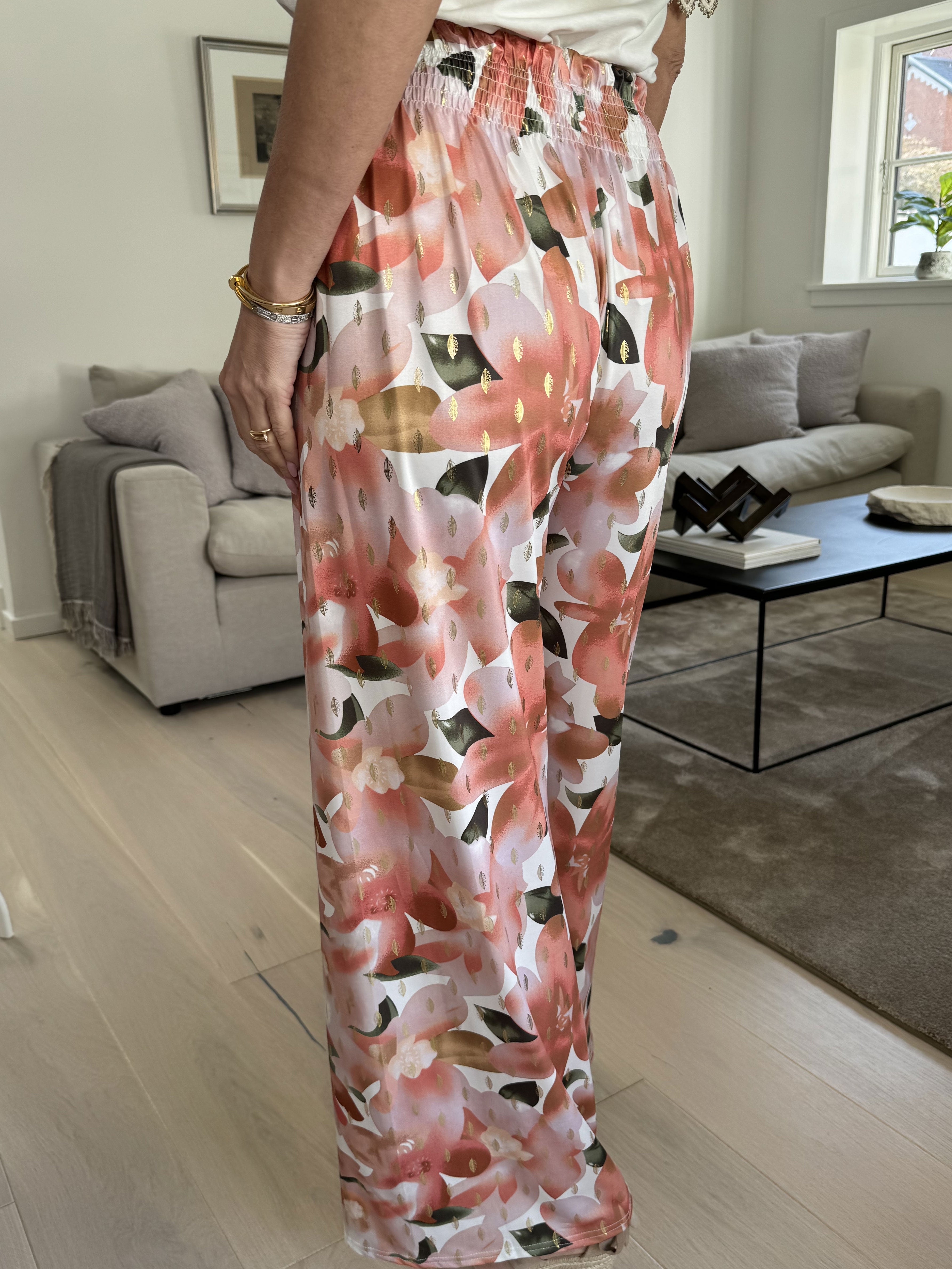 Pams sweet flower pants - Elastiska byxor utan veck med elastisk linning