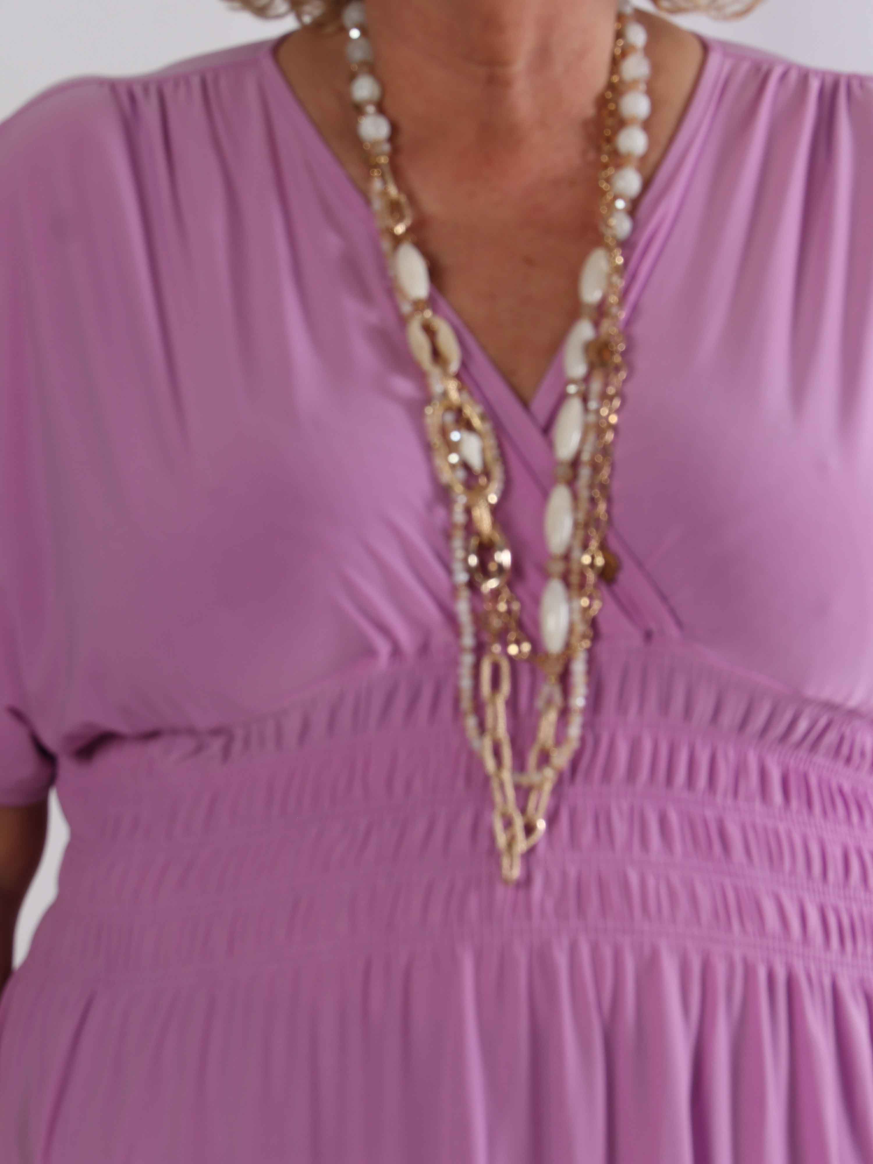 Pams Plain Short - Elastisk plus size kjole med smock i taljen