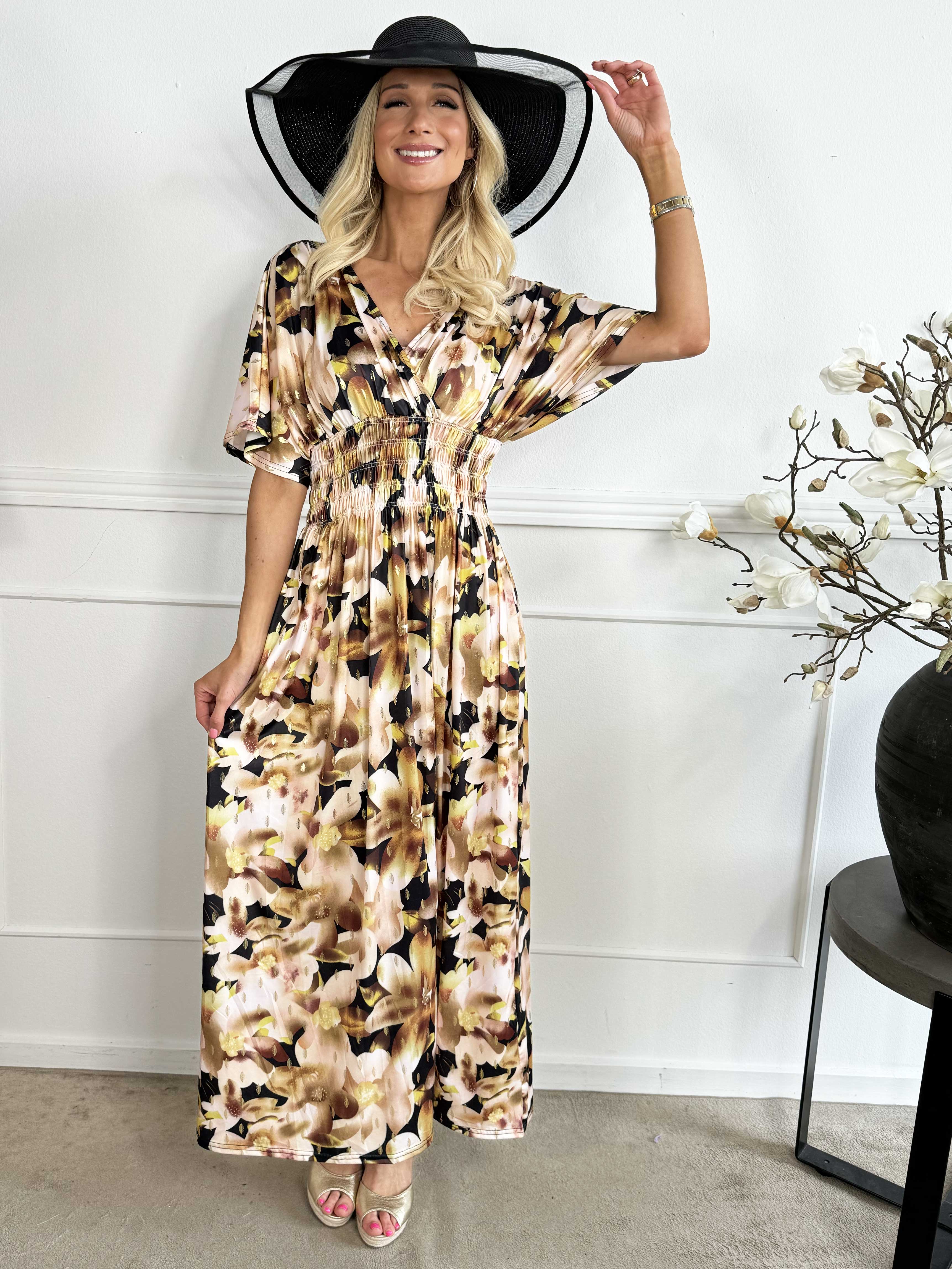 Pams Sweet Flower - Lång elastisk klänning i skrynkelfritt tyg