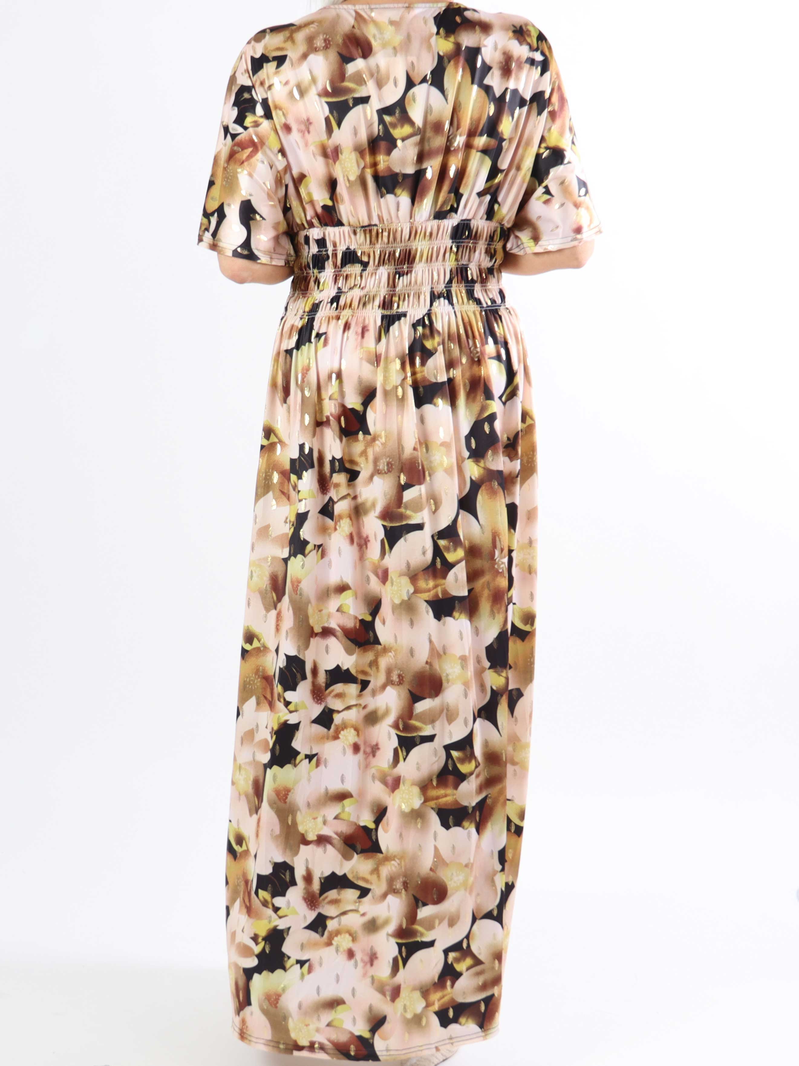 Pams Sweet Flower - Lång elastisk plus size-klänning i skrynkelfritt tyg