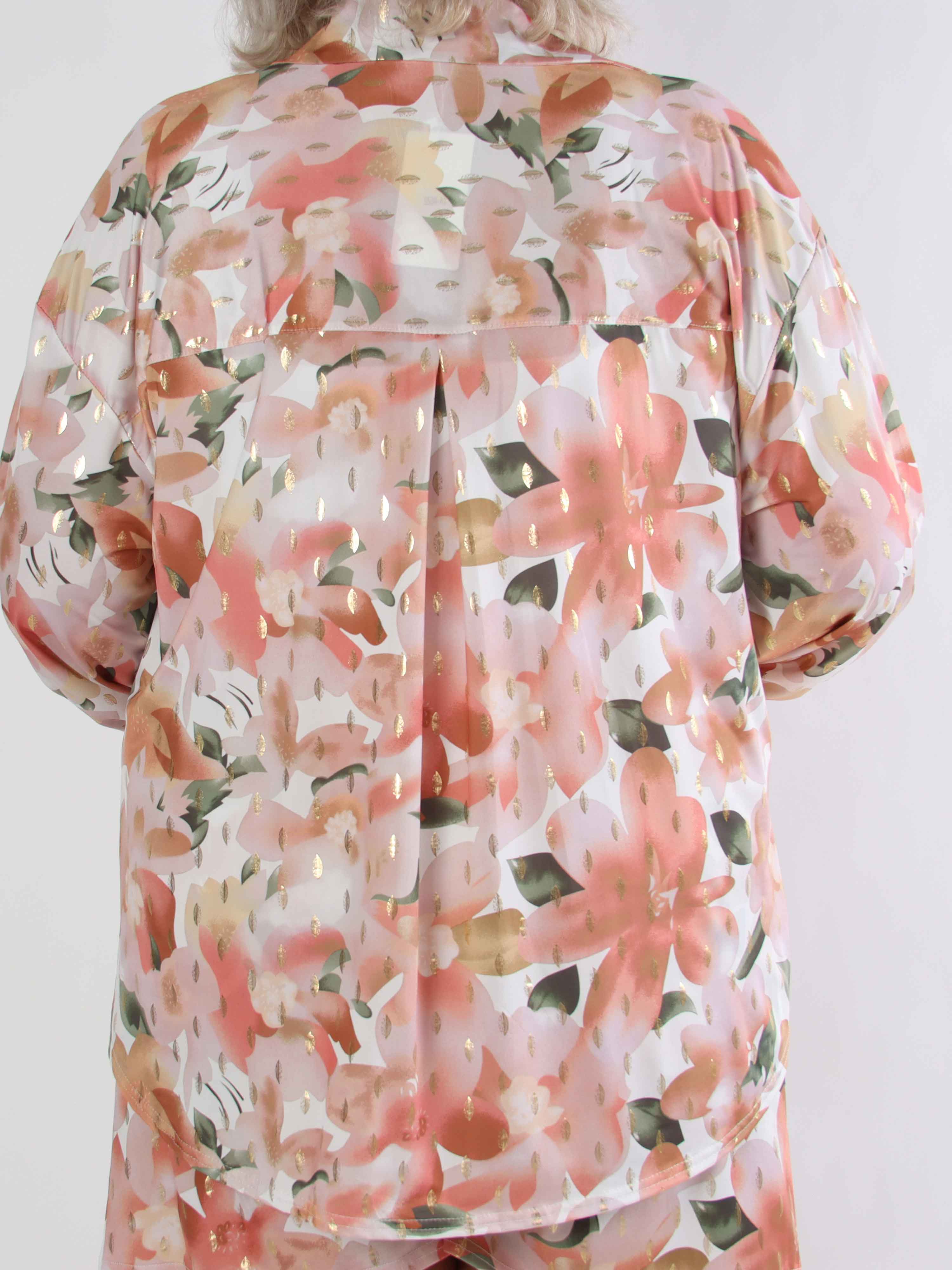 Pamy Sweet Flower - Plus size skjorta i stretchigt blommigt tyg