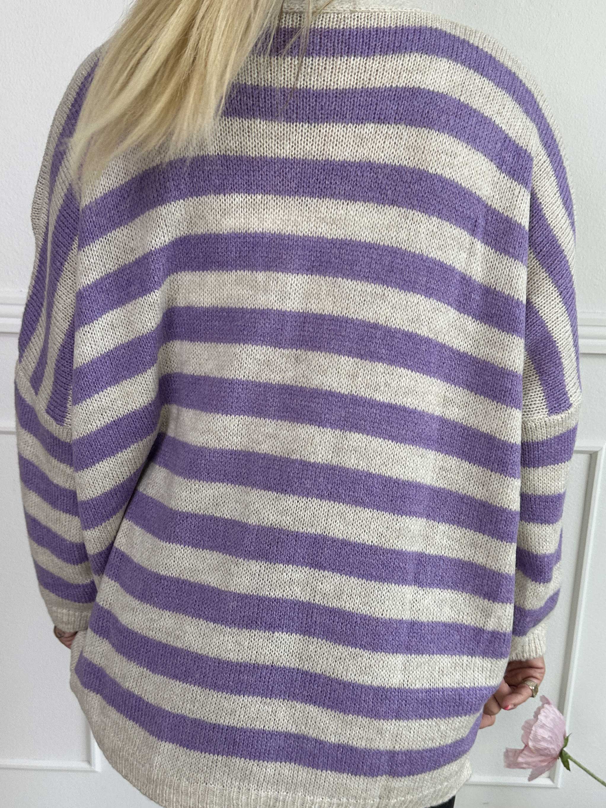 Parker - Randig stickad kofta med stora guldknappar