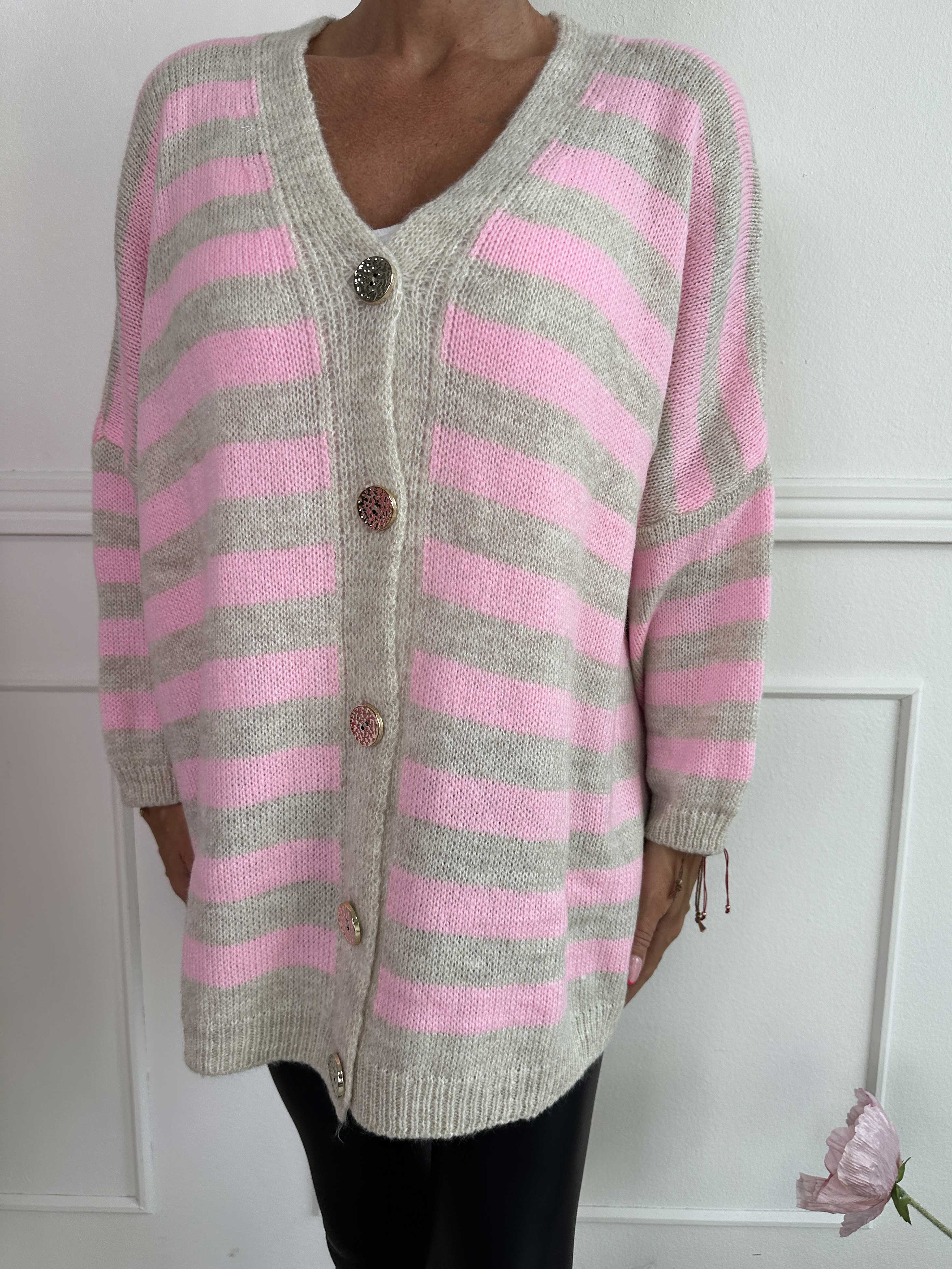 Parker - Randig stickad kofta med stora guldknappar