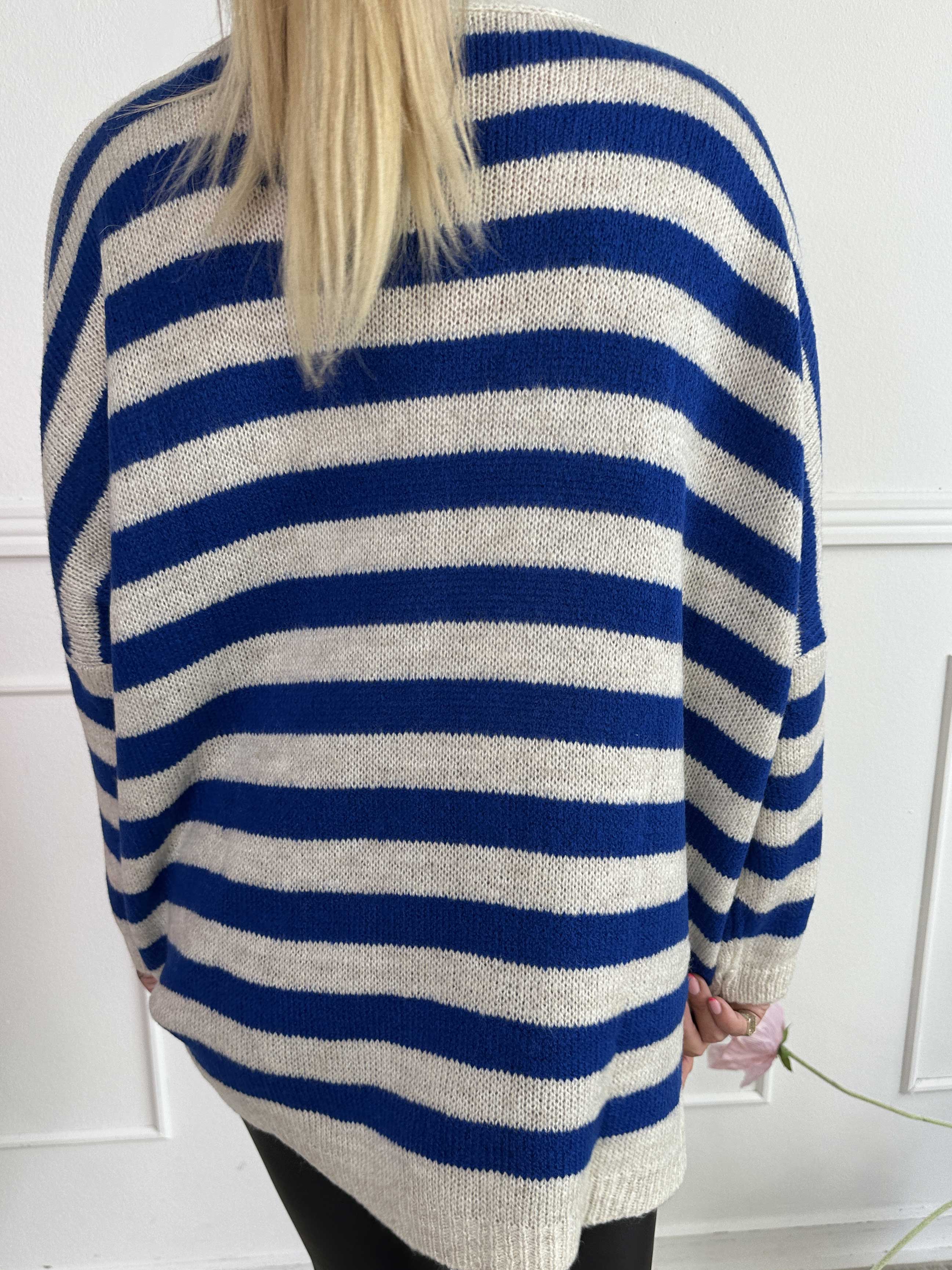 Parker - Randig stickad kofta med stora guldknappar