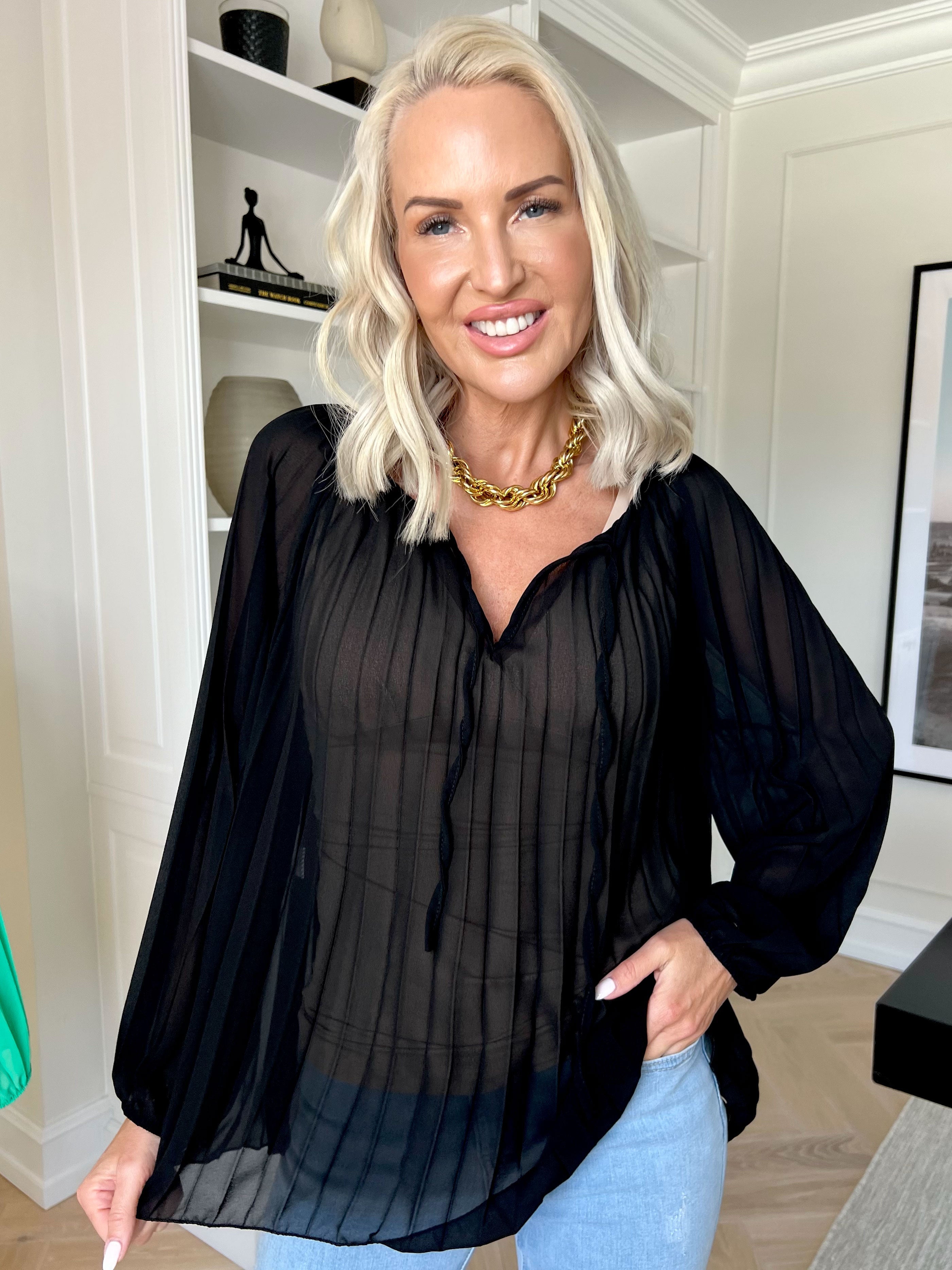 Philippa Shirt - Sød plisseret tunika i semi-transparent chiffon