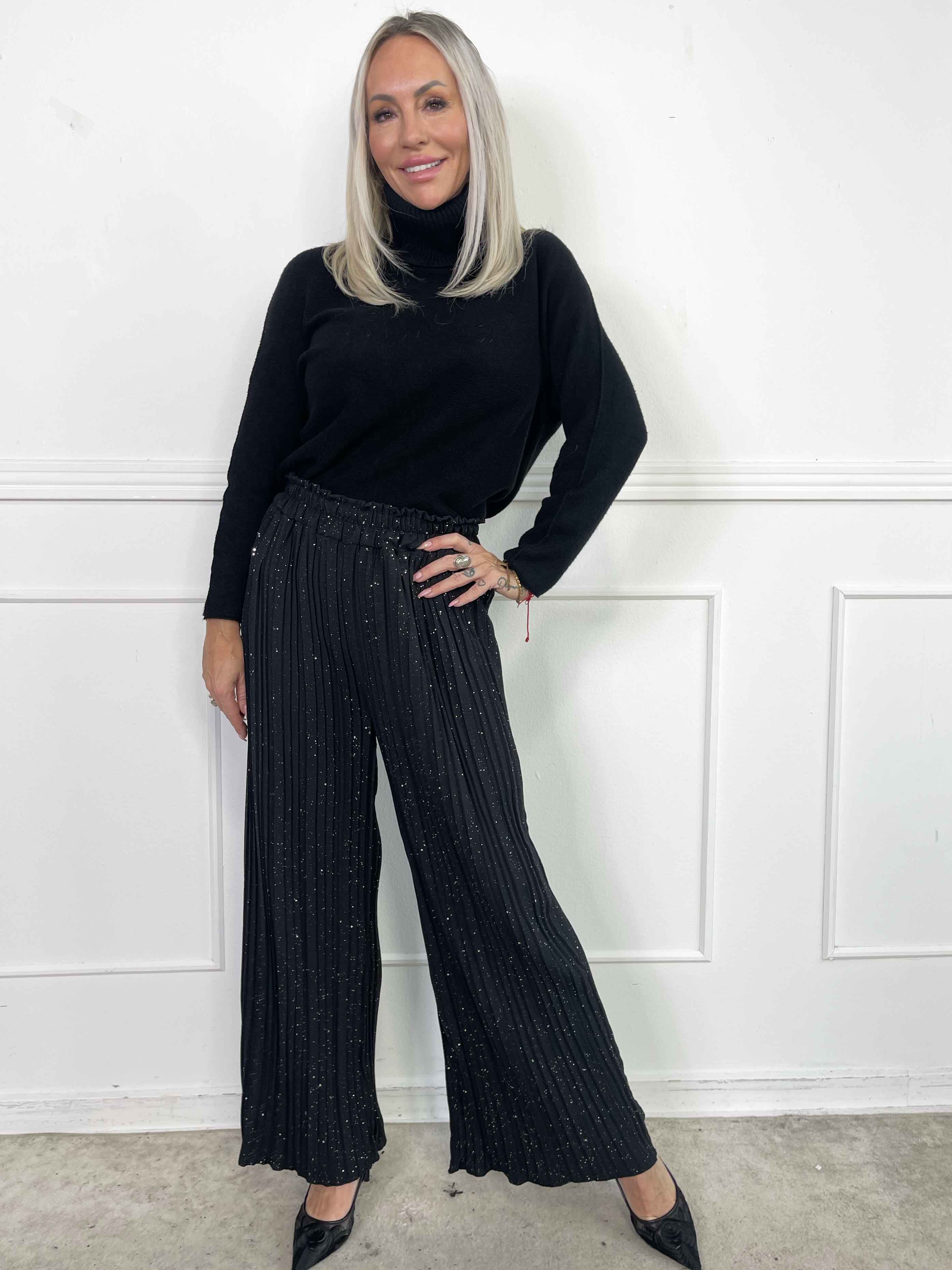 Pola Glitter - Plisserade löst sittande byxor med glitter