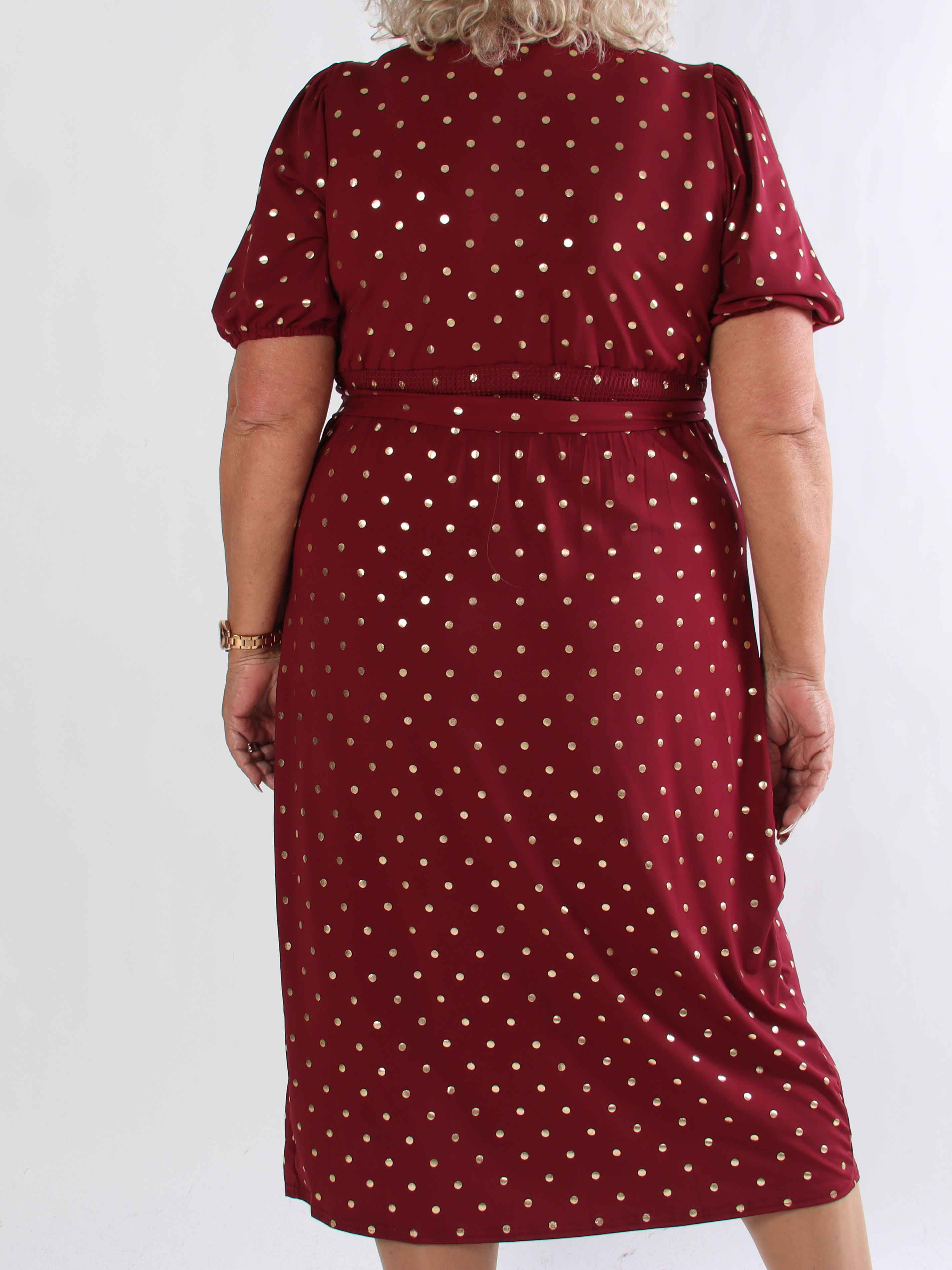 Primula Dust Gold - Plus size klänning i omlott-look med guldprickar