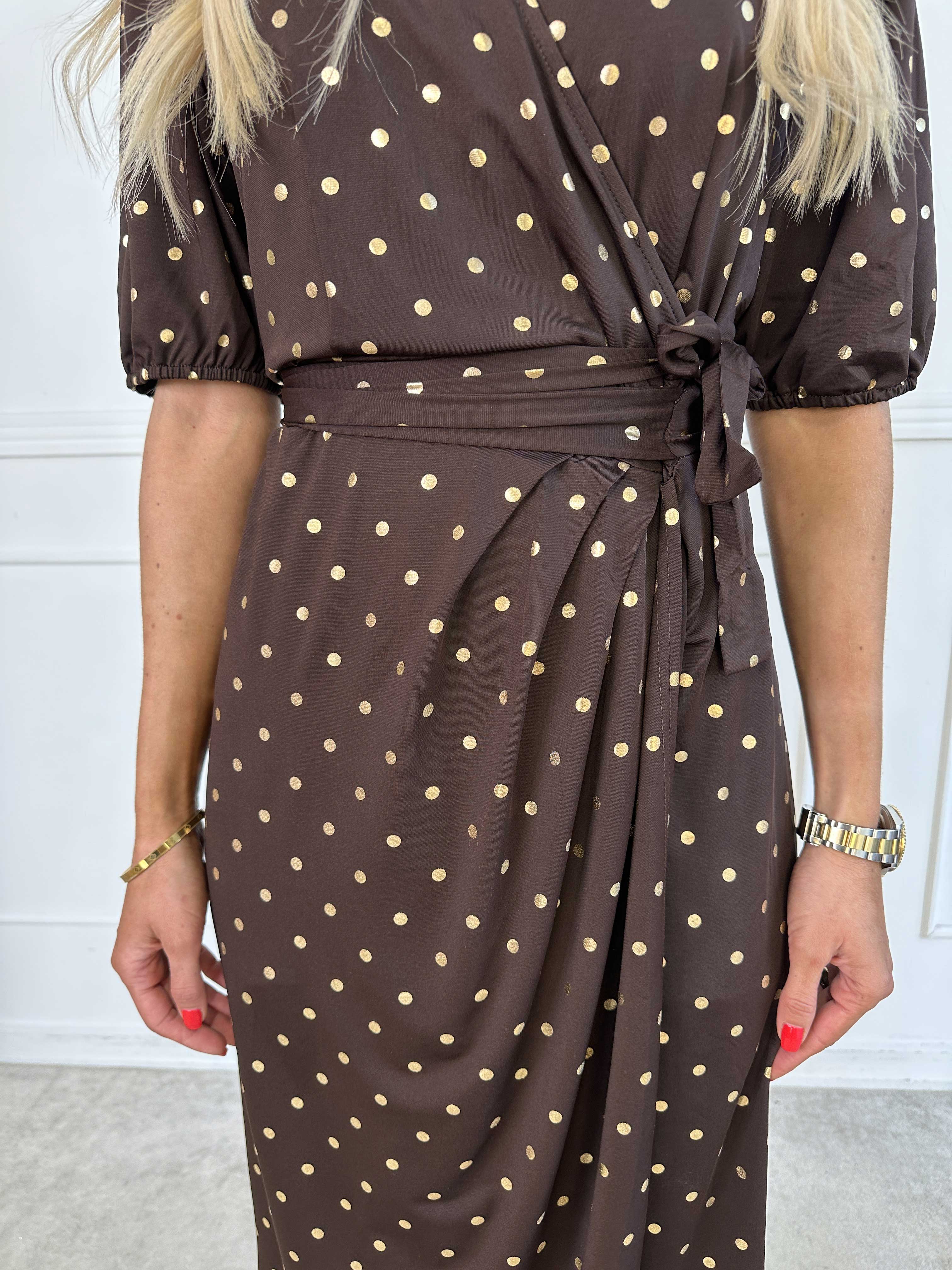 Primula Dust Gold - Klänning i omlott-look med guldprickar