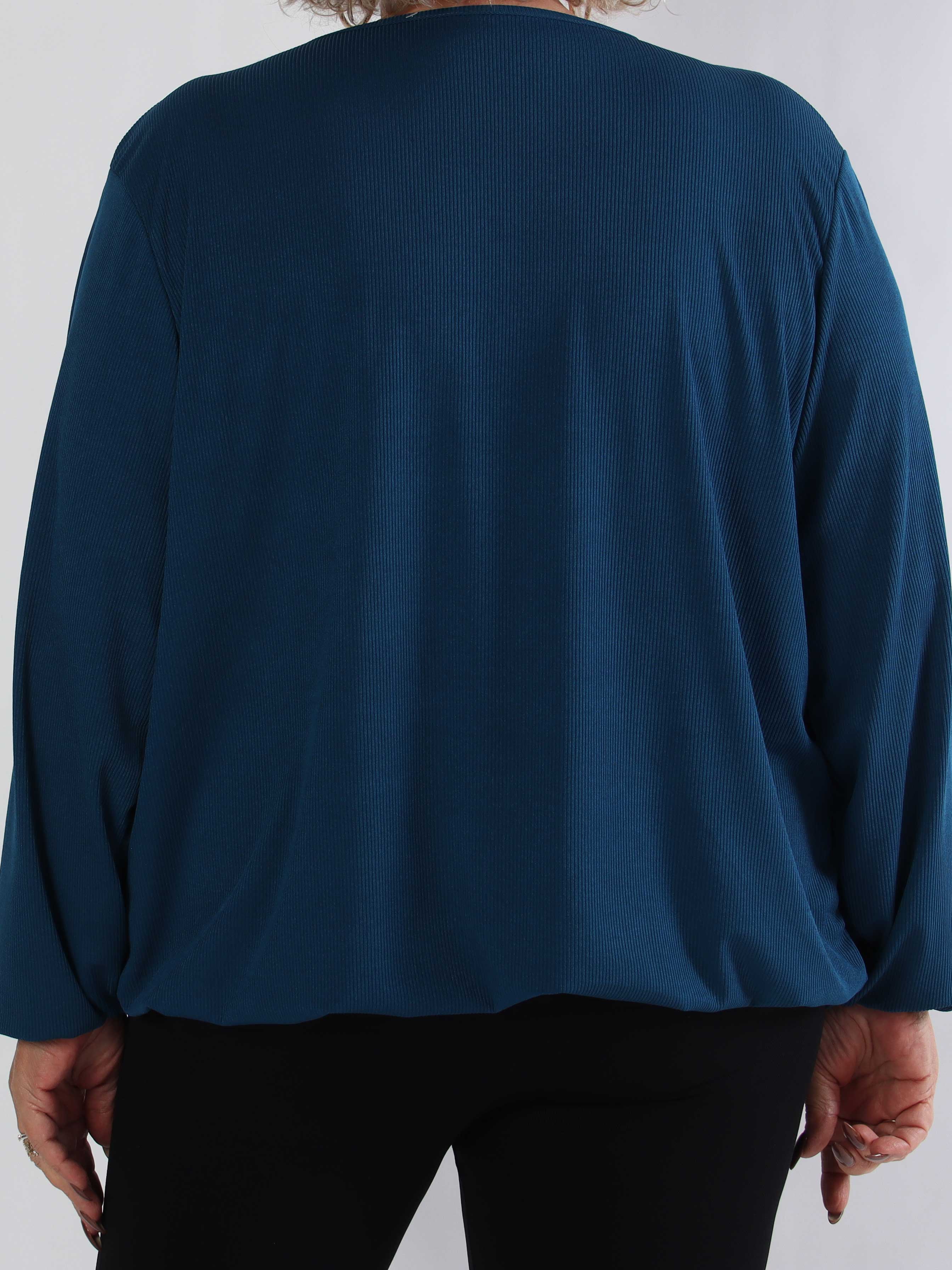 Rakel Plain - Langærmet plus size bluse i ribbet stof