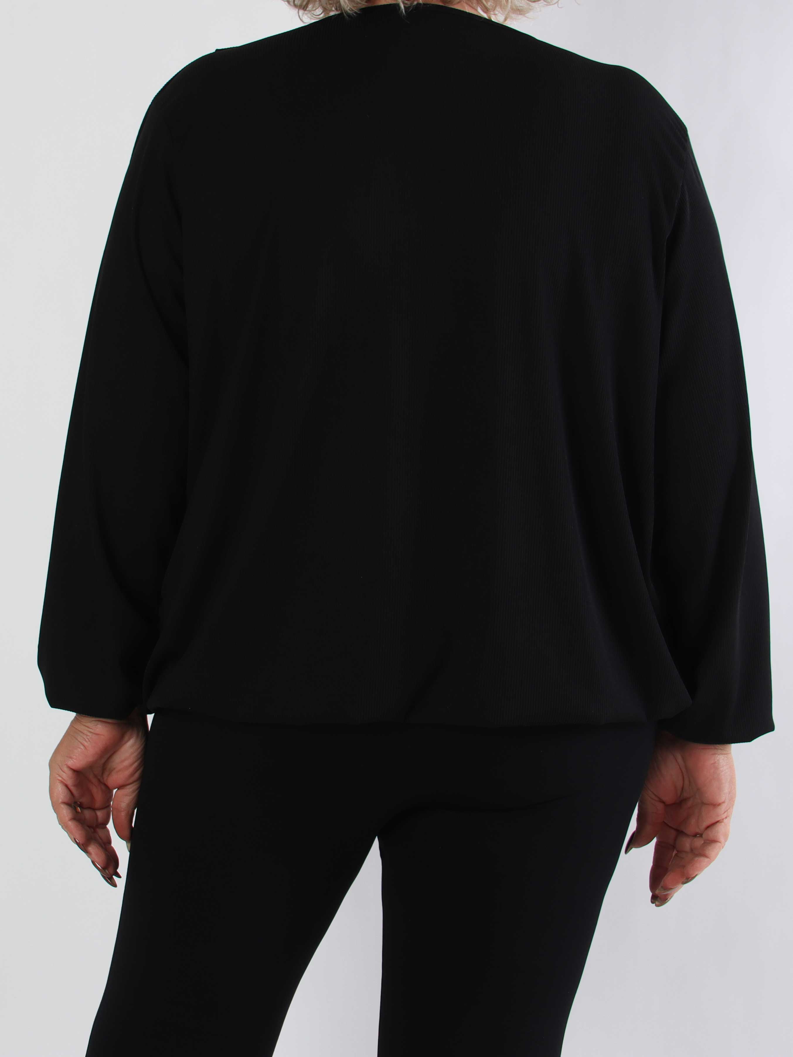 Rakel Plain - Langærmet plus size bluse i ribbet stof