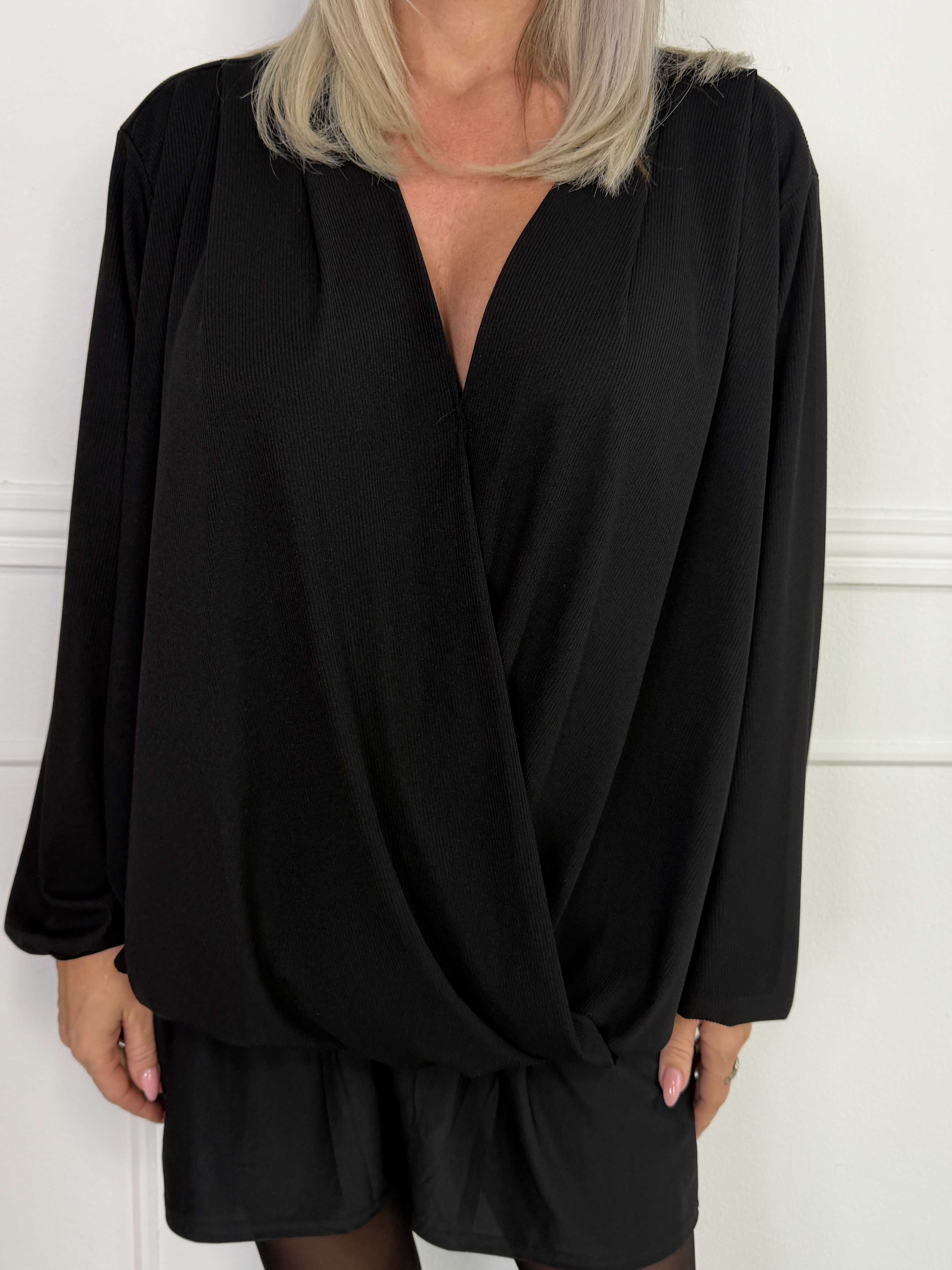 Rakel Plain - Langærmet bluse i ribbet stof