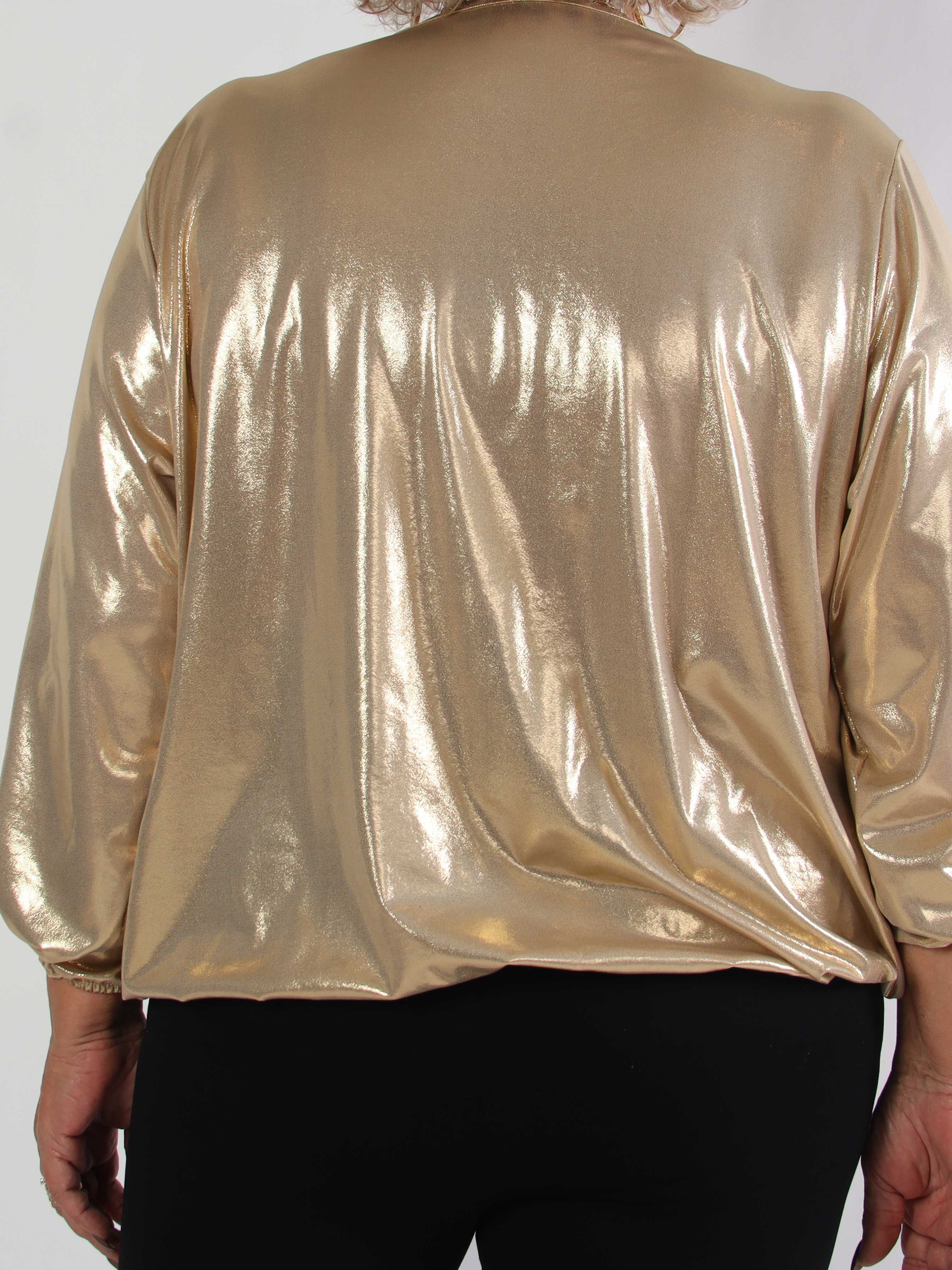 Rakel Shiny - Langærmet plus size bluse i skinnende stof