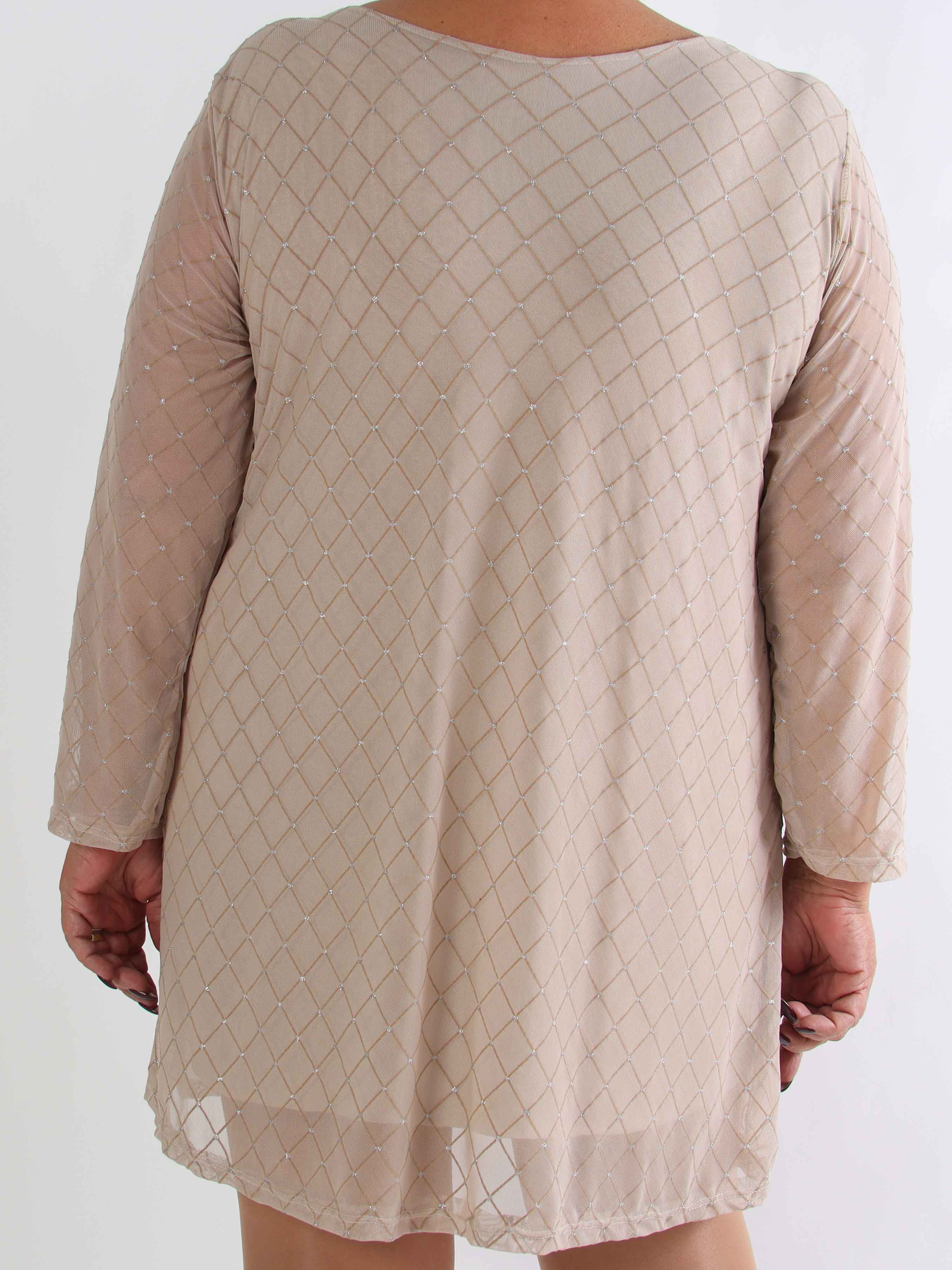 Ritte - Långärmad plus size meshklänning med glitterdetaljer