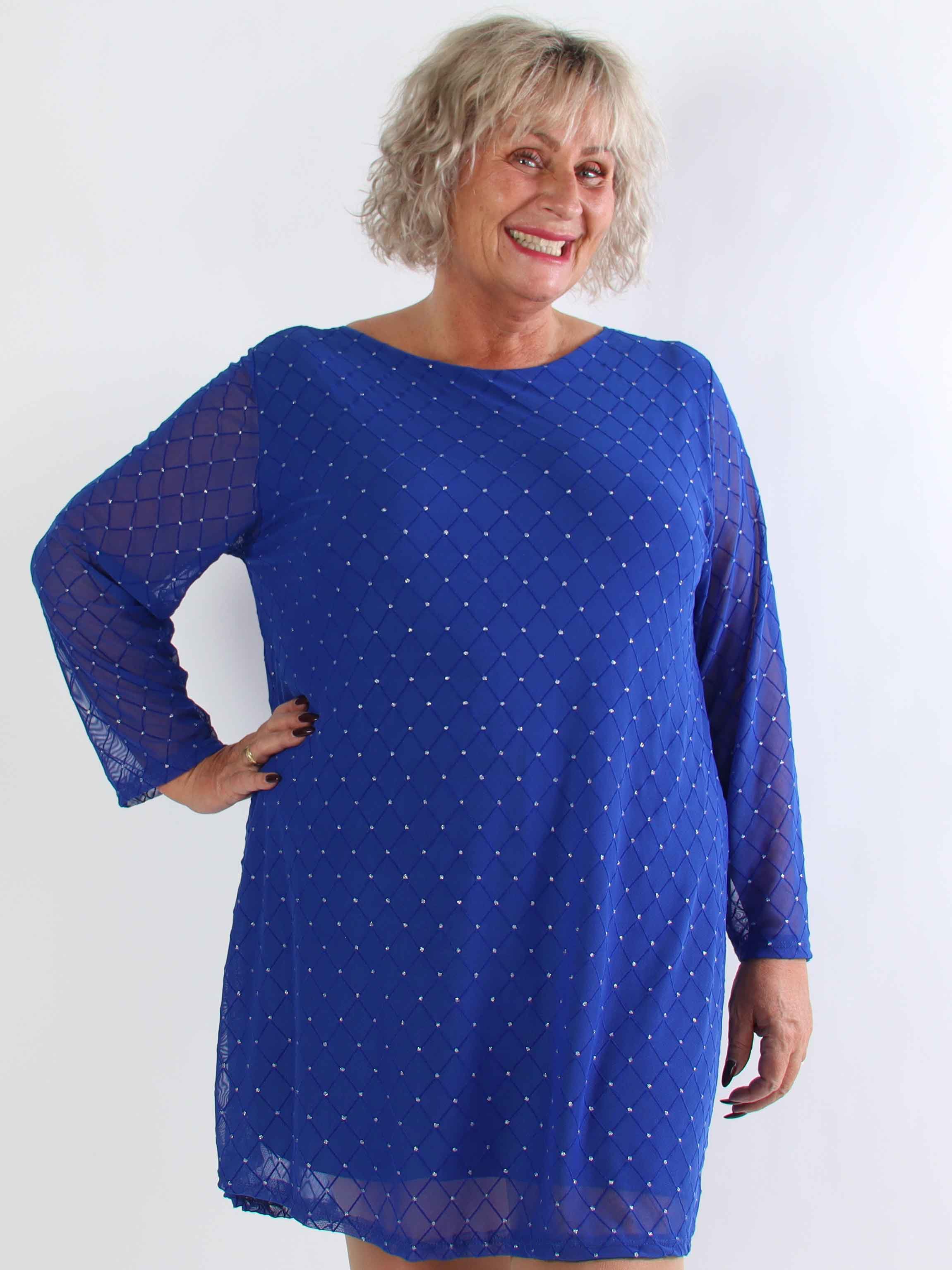 Ritte - Långärmad plus size meshklänning med glitterdetaljer