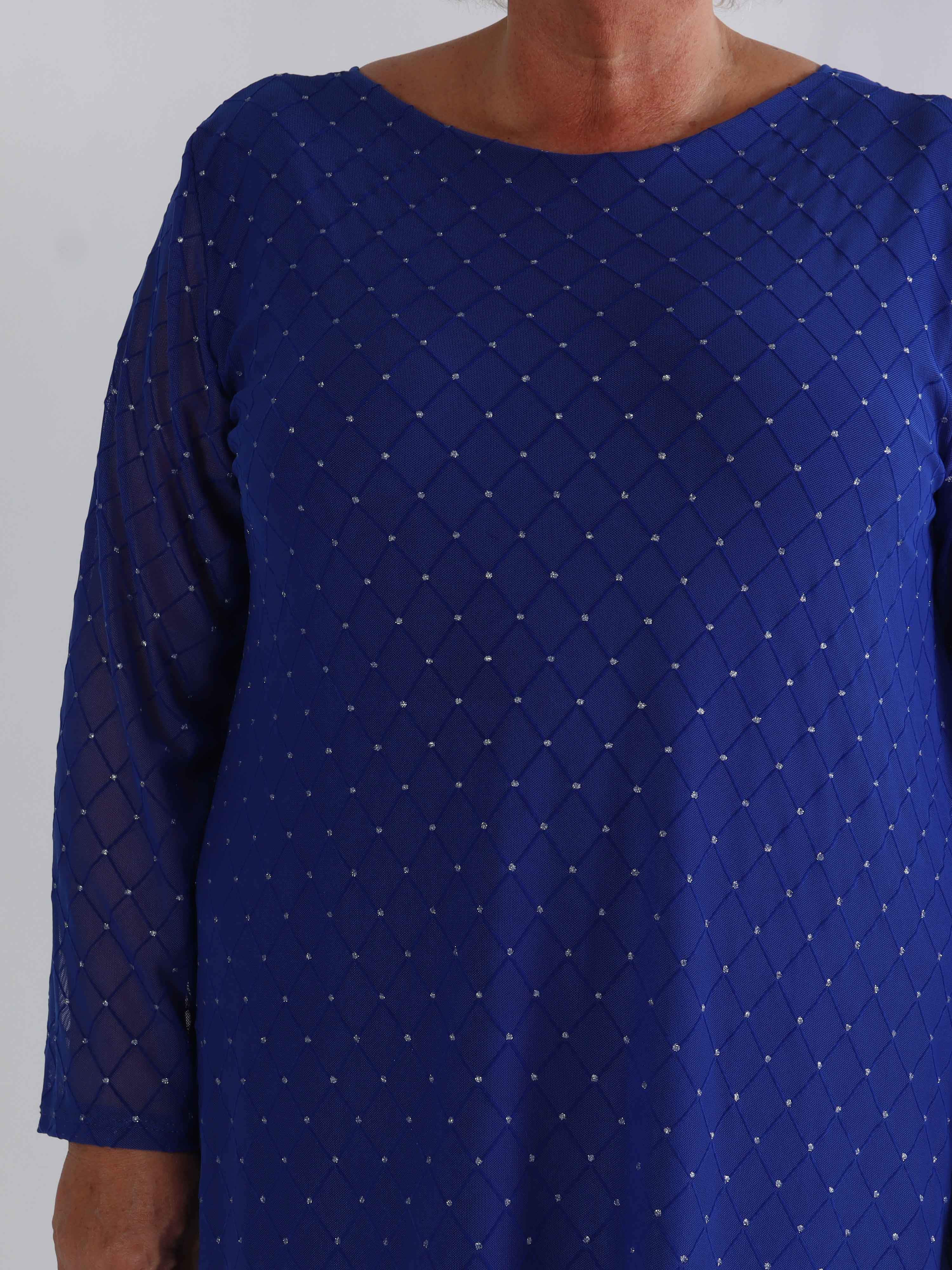 Ritte - Långärmad plus size meshklänning med glitterdetaljer