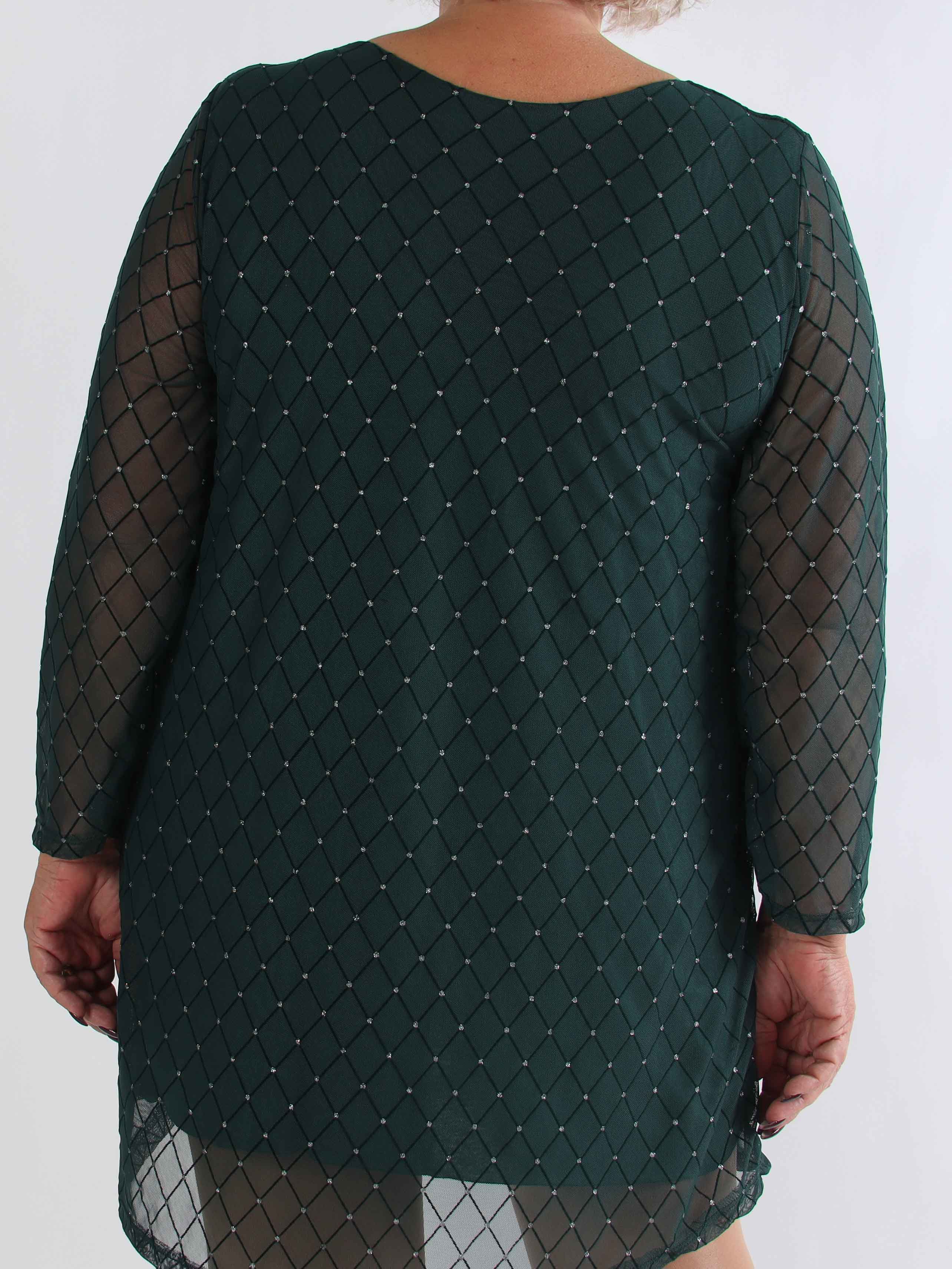 Ritte - Långärmad plus size meshklänning med glitterdetaljer