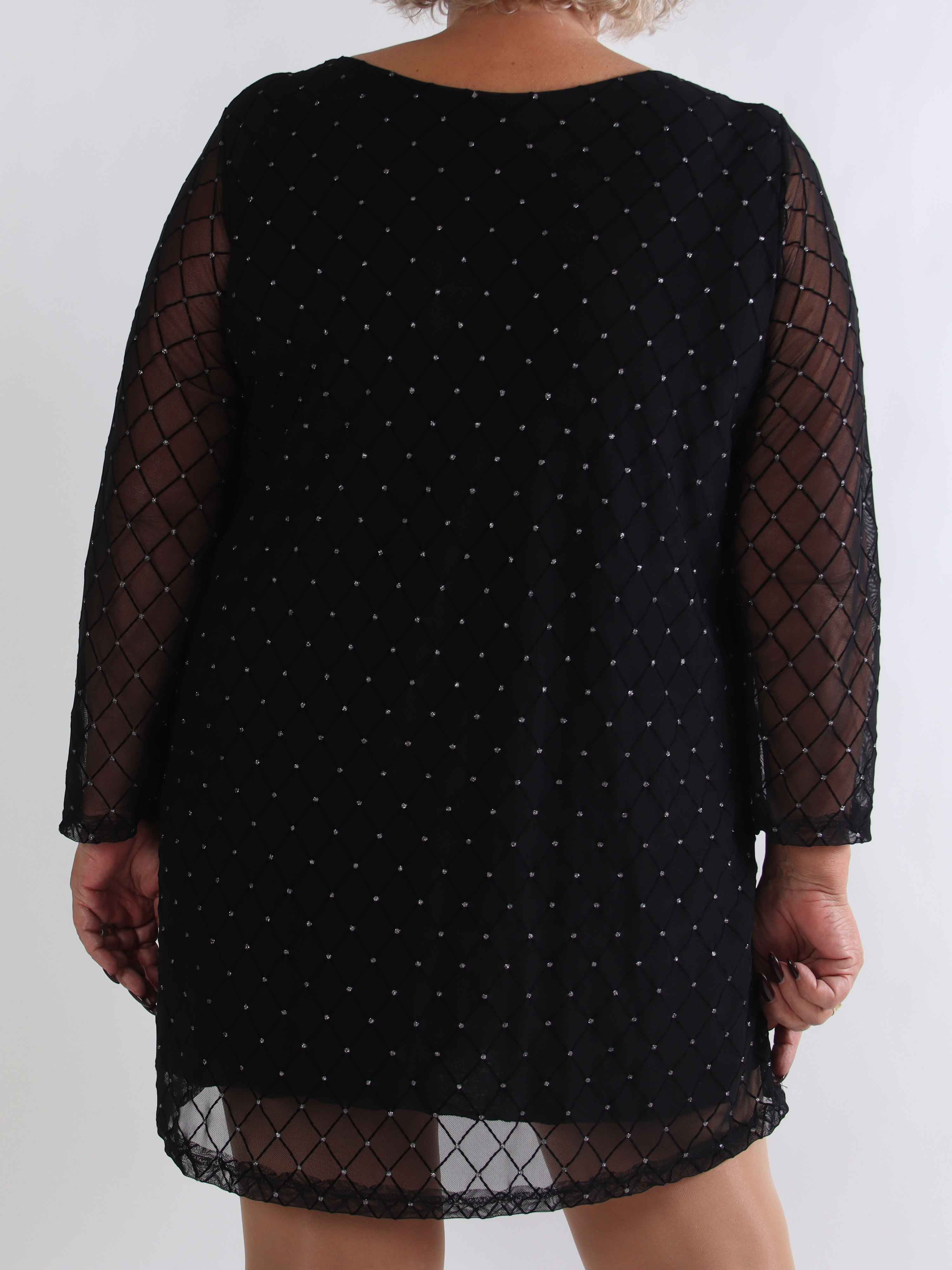 Ritte - Långärmad plus size meshklänning med glitterdetaljer