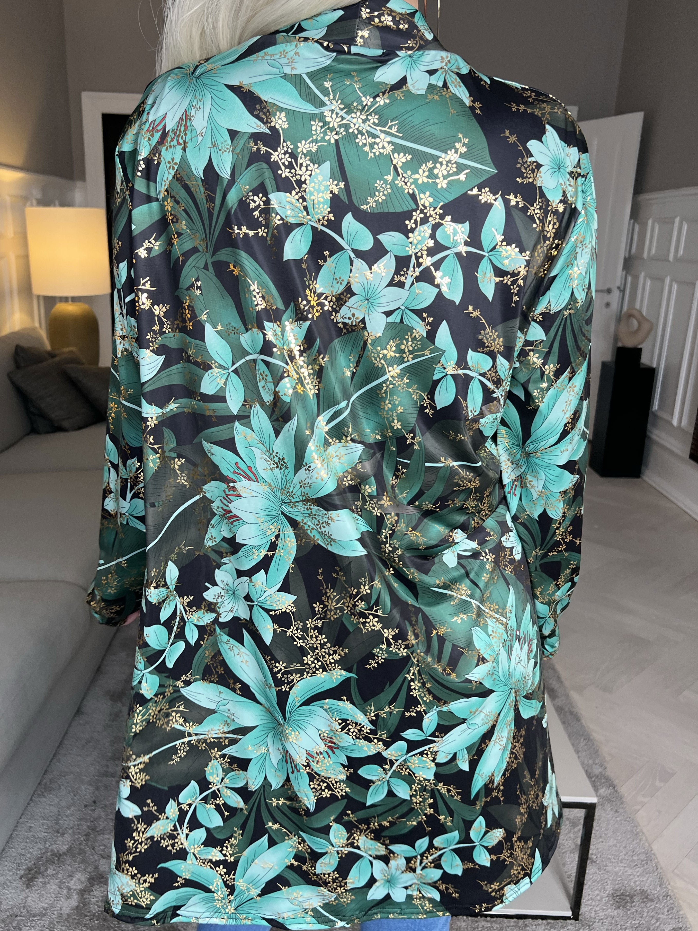 Rosa Gold Flower - Elastisk cardigan med tryck