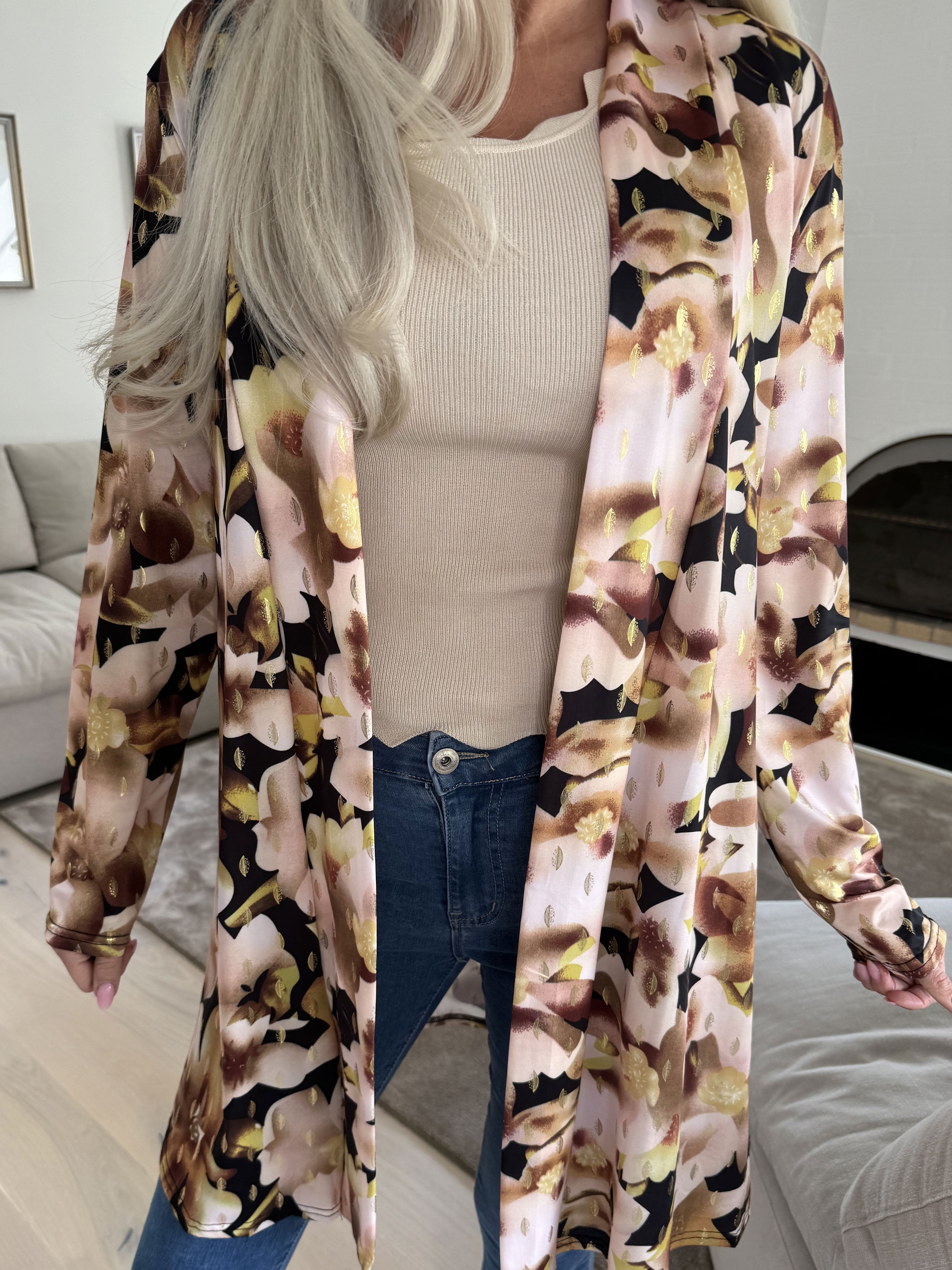 Rosa Sweet Flower - Elastisk kofta med blommigt tryck