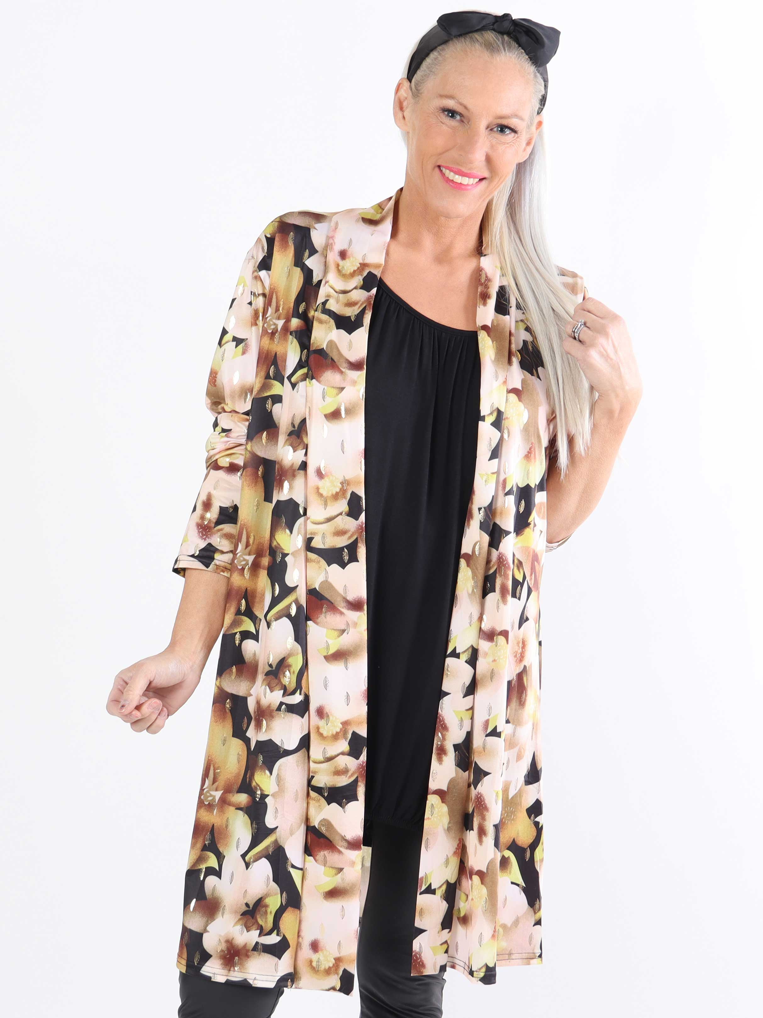 Rosa Sweet Flower - Elastisk kofta i plusstorlek med blommigt tryck