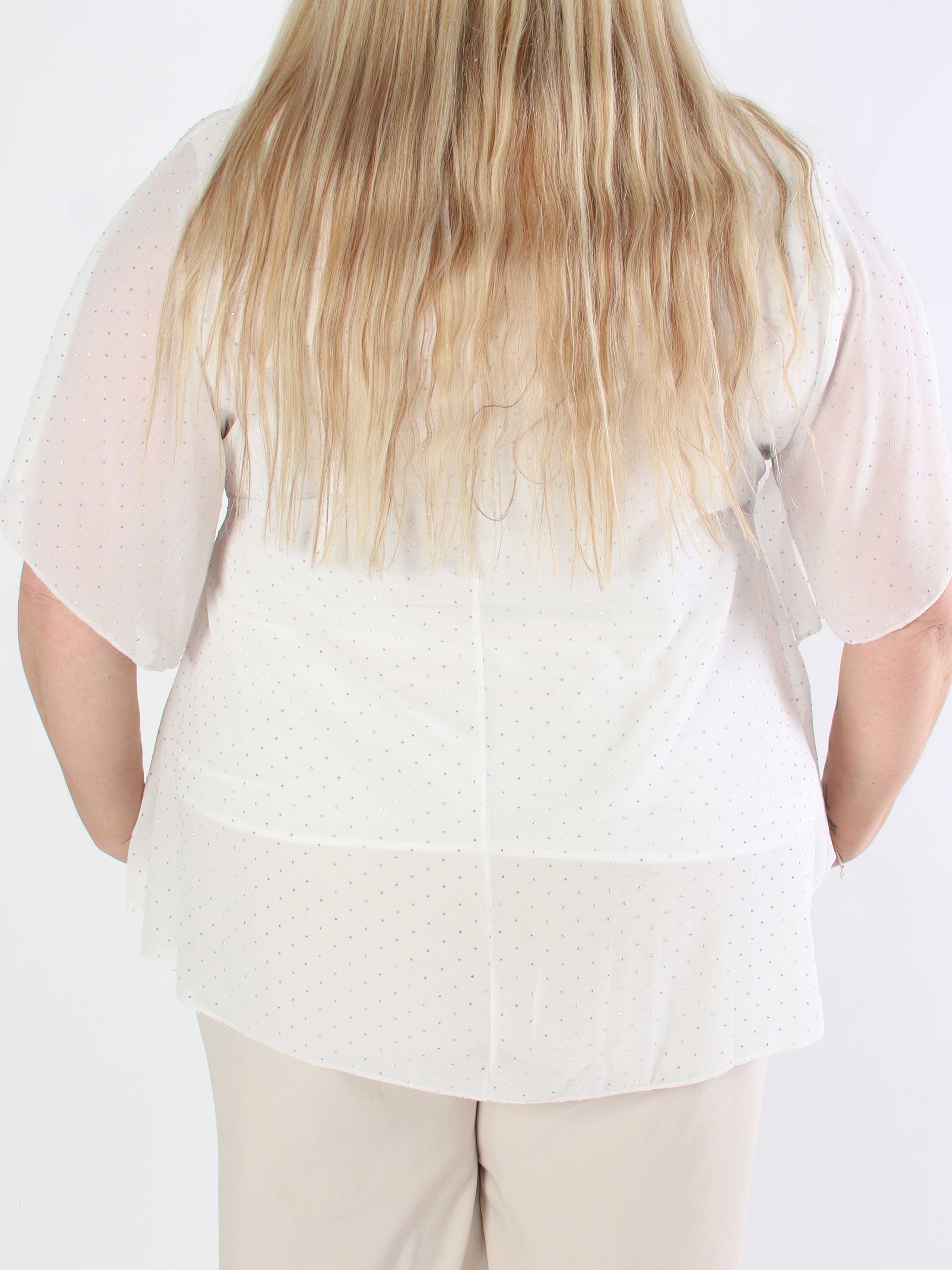 Rosie - Plus size viskos blus med chiffonglager och strass