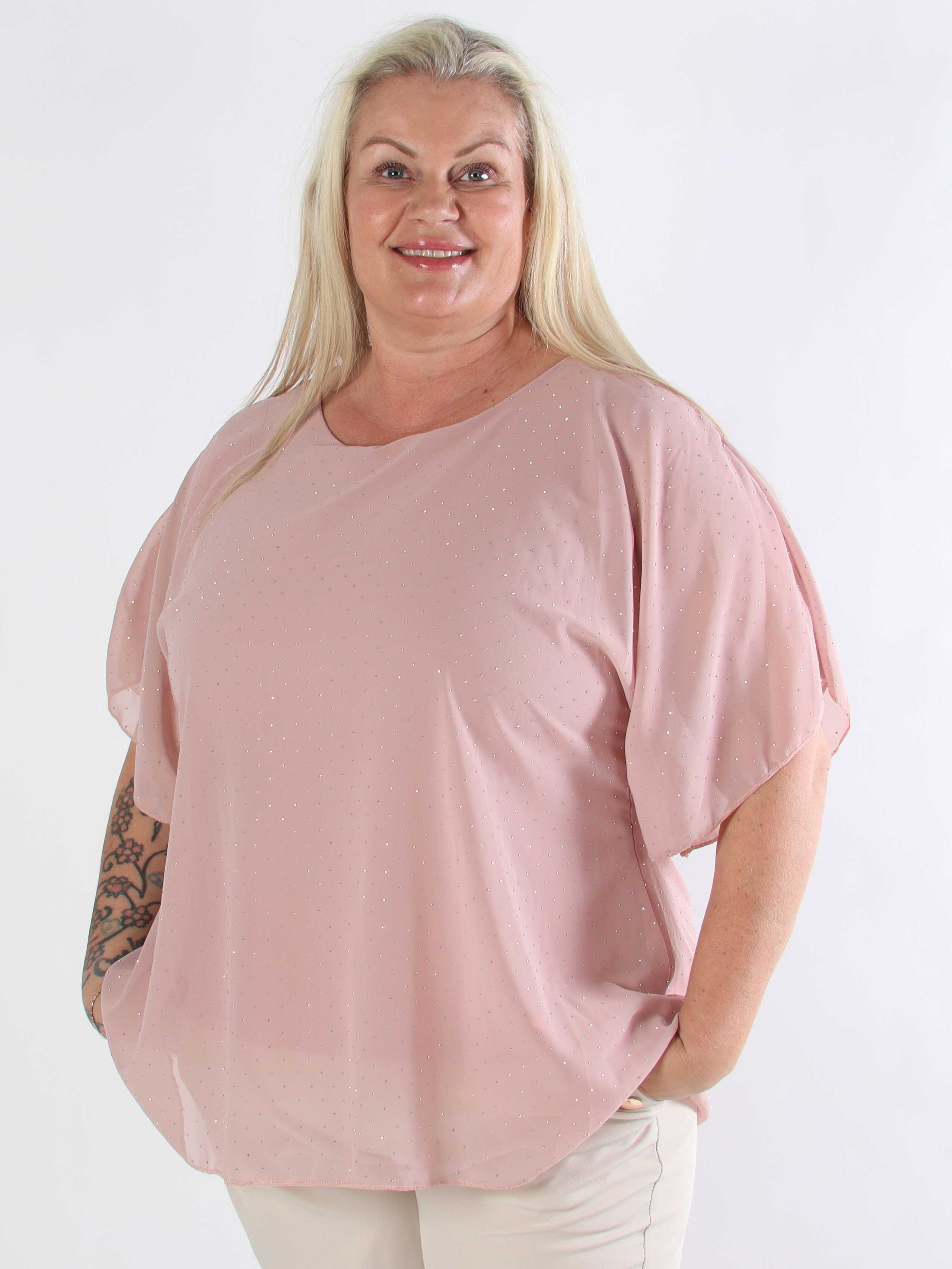 Rosie - Plus size viskos blus med chiffonglager och strass