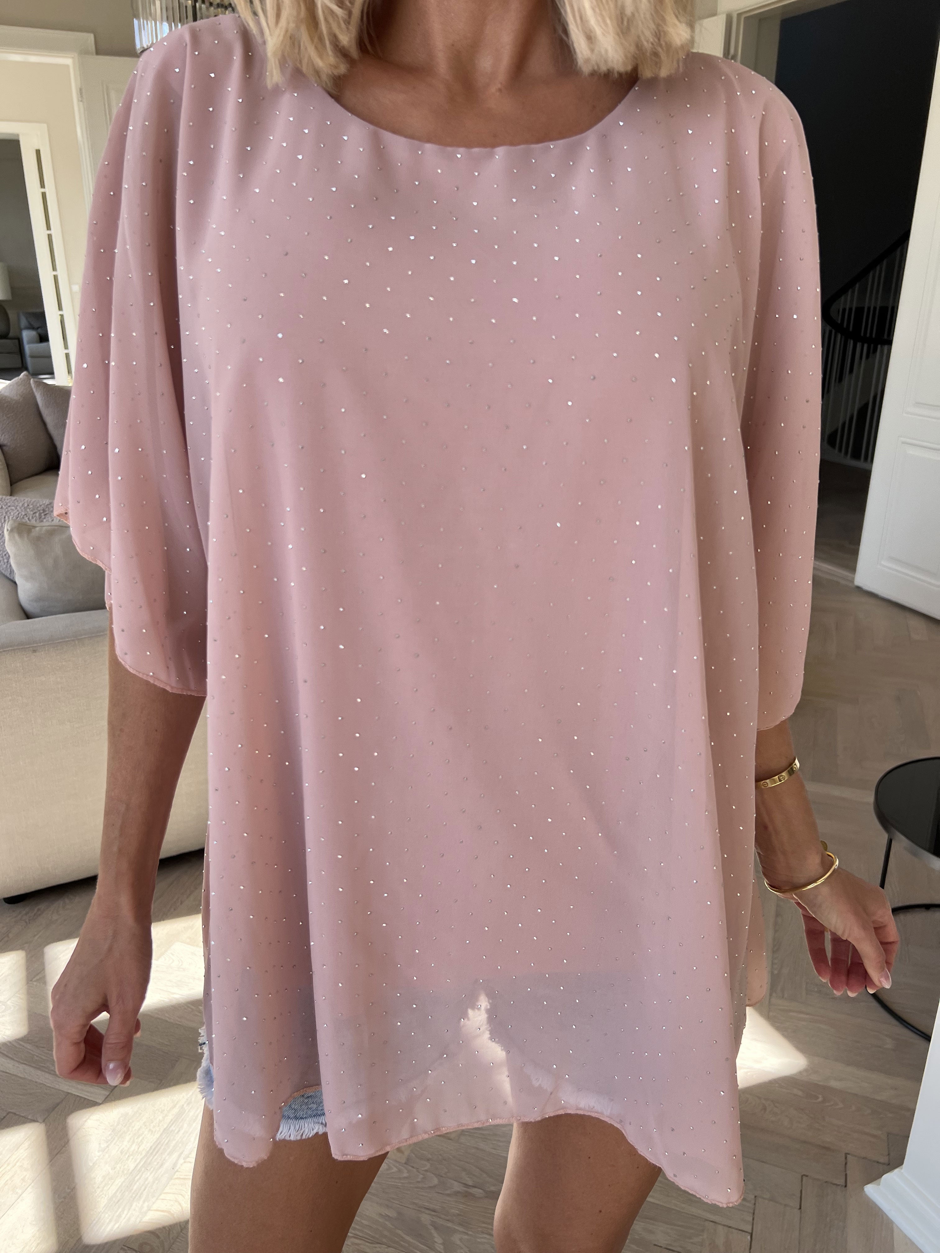 Rosie -Söt viskos blus med chiffonglager och strass