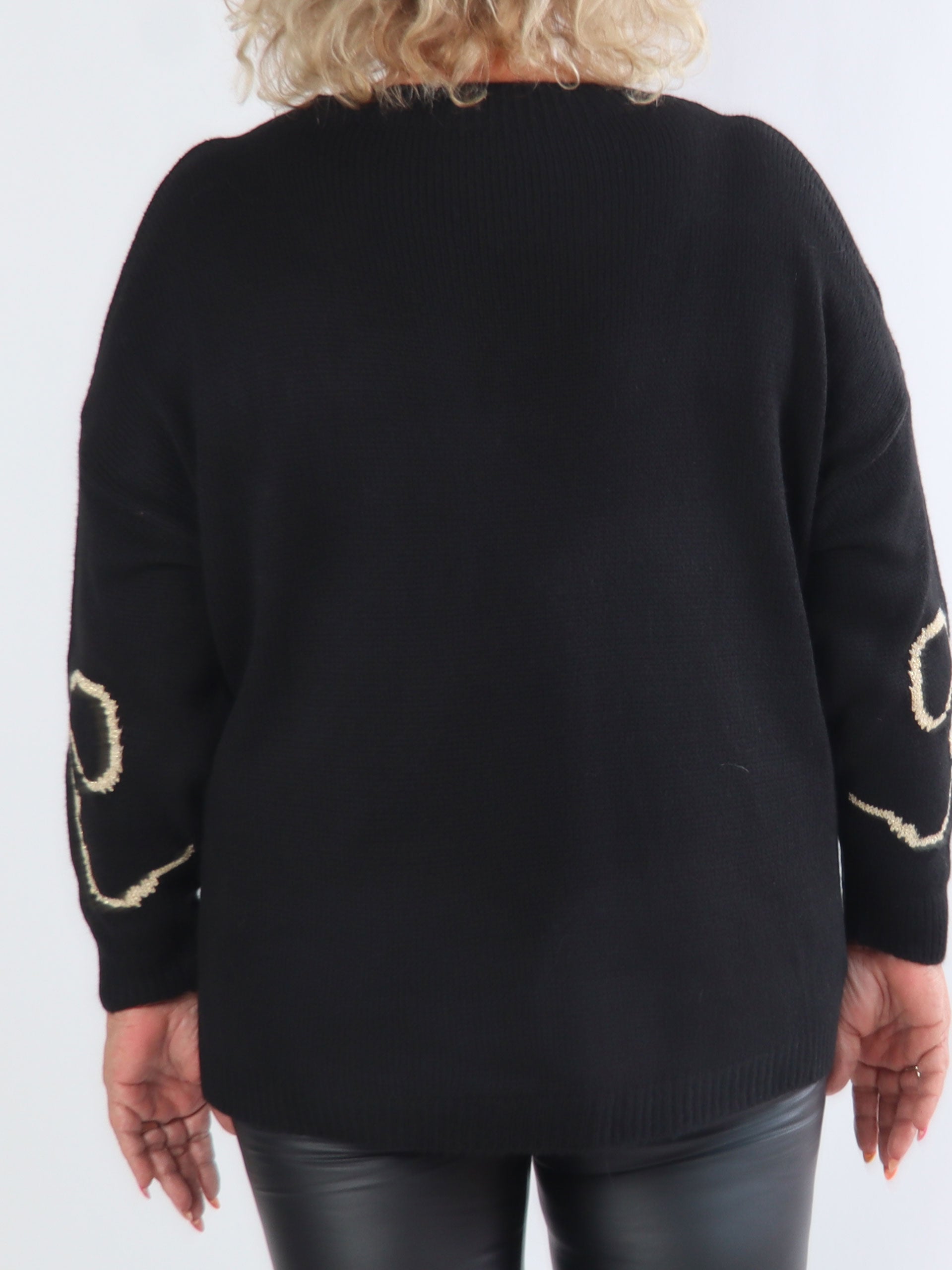 Ruby - Stickad plus size tröja med ull och rosett i guldtråd