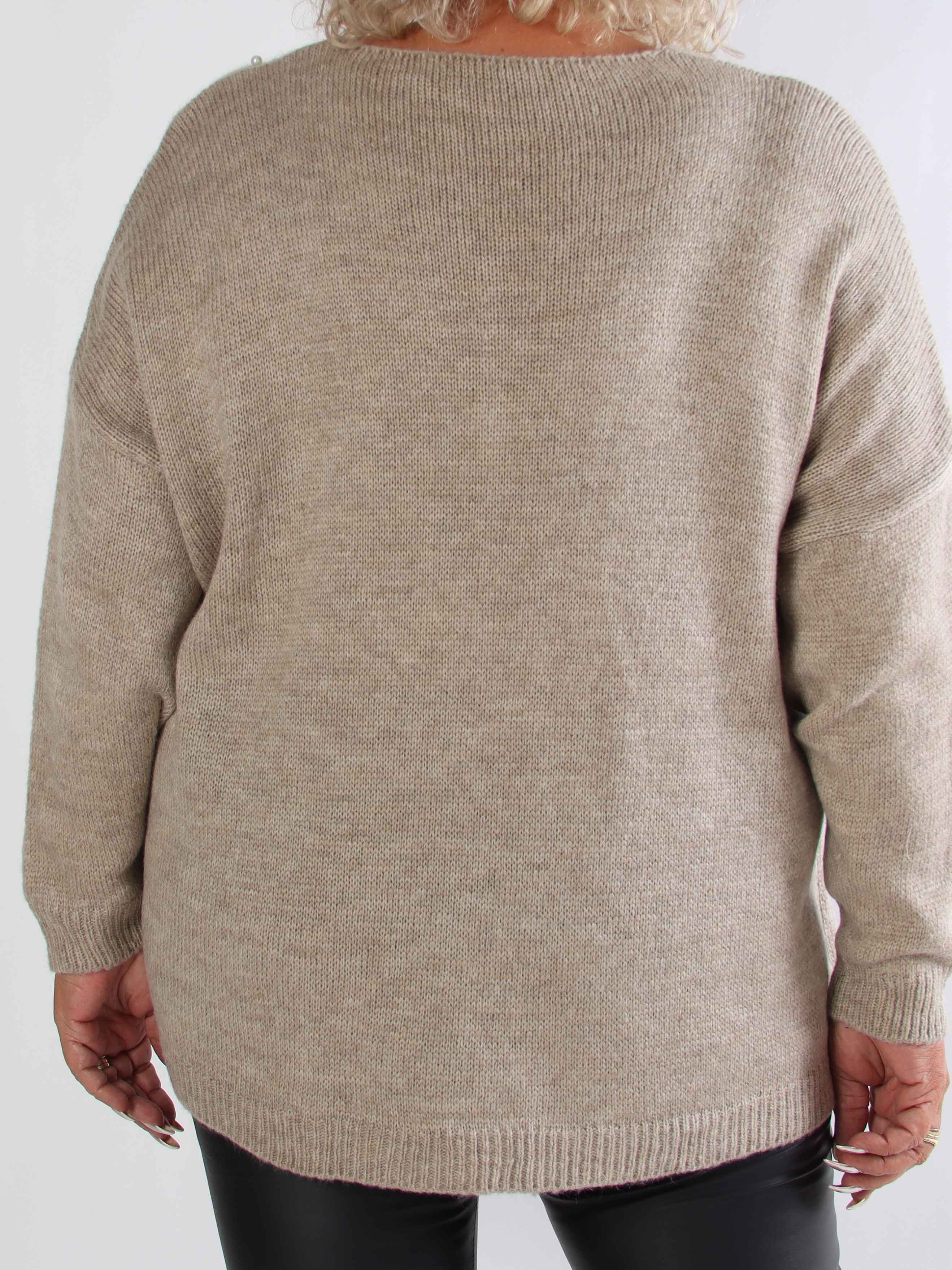 Rydika - Enfärgad stickad tröja dekorerad med fina pärlor