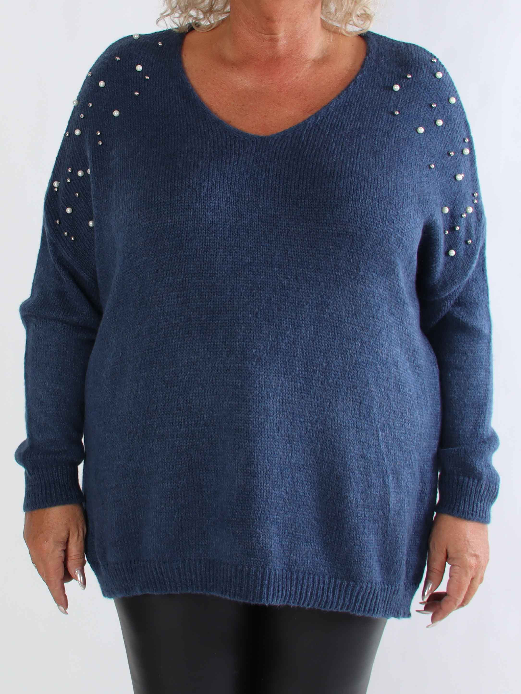 Rydika - Enfärgad stickad tröja dekorerad med fina pärlor