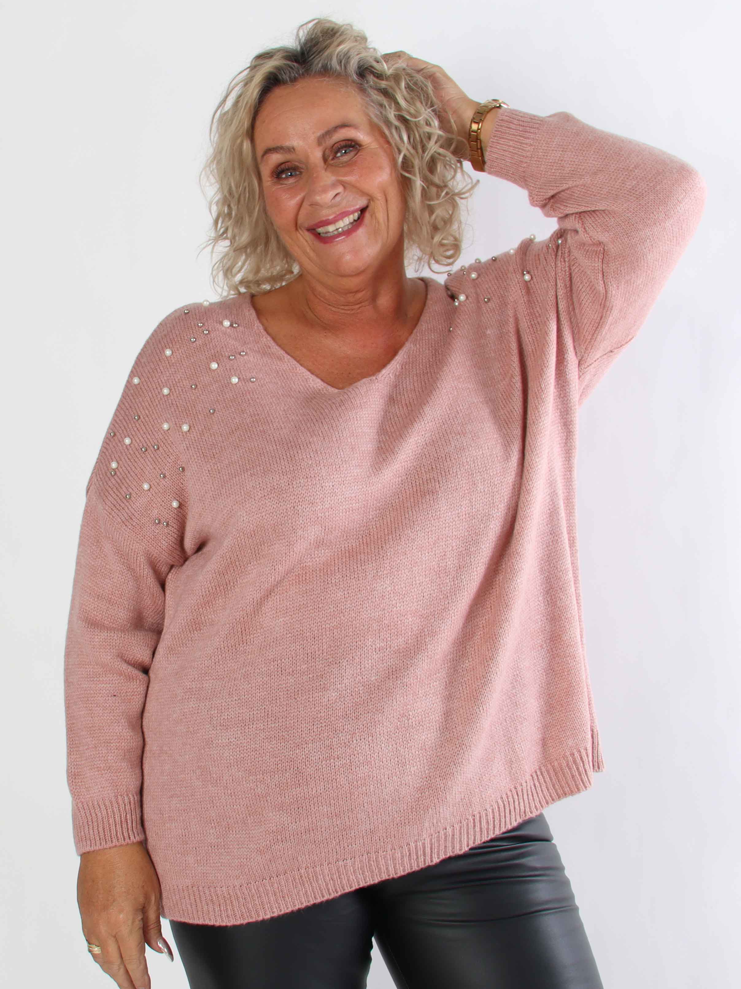 Rydika - Enfärgad stickad tröja dekorerad med fina pärlor