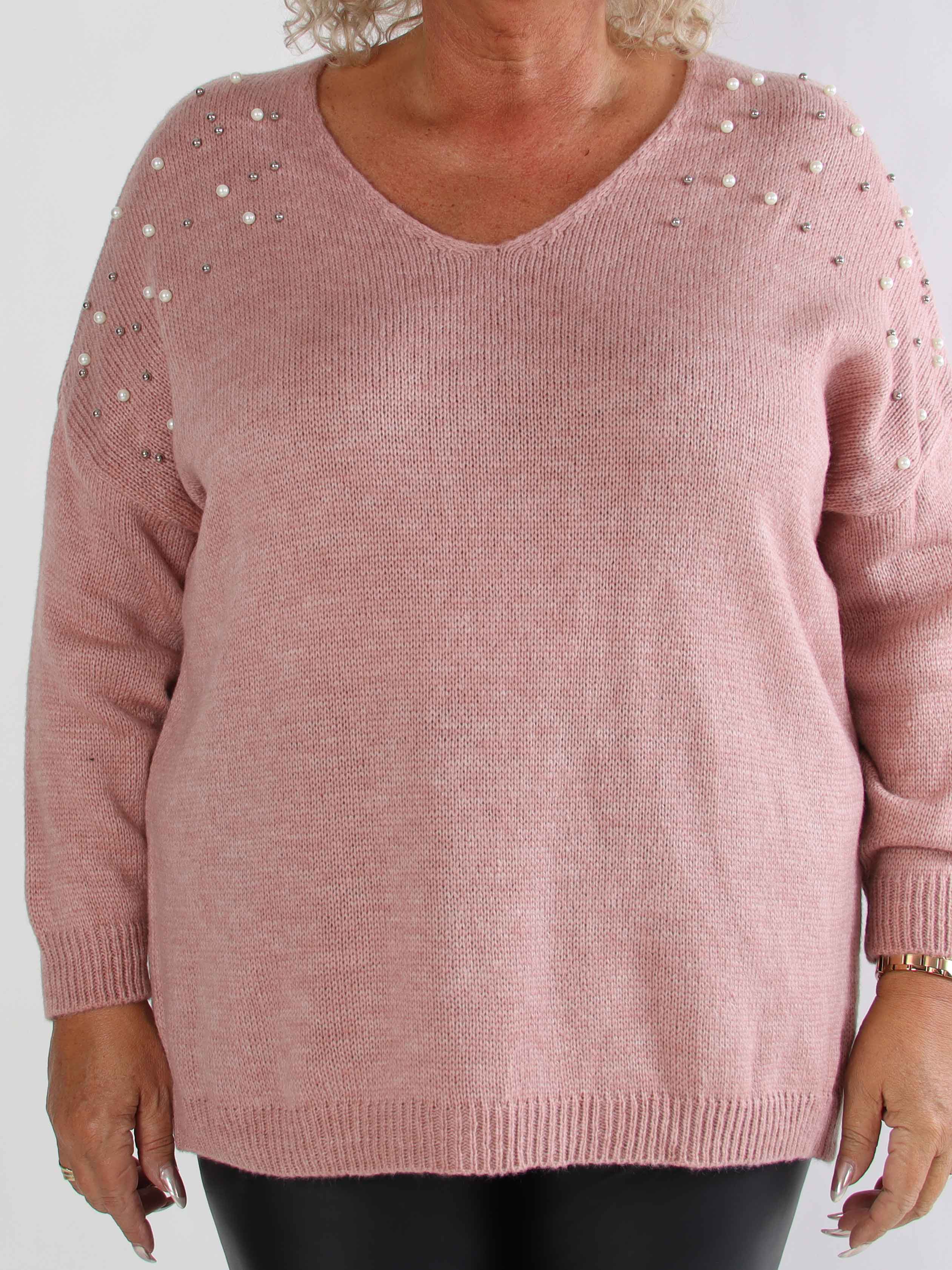 Rydika - Enfärgad stickad tröja dekorerad med fina pärlor