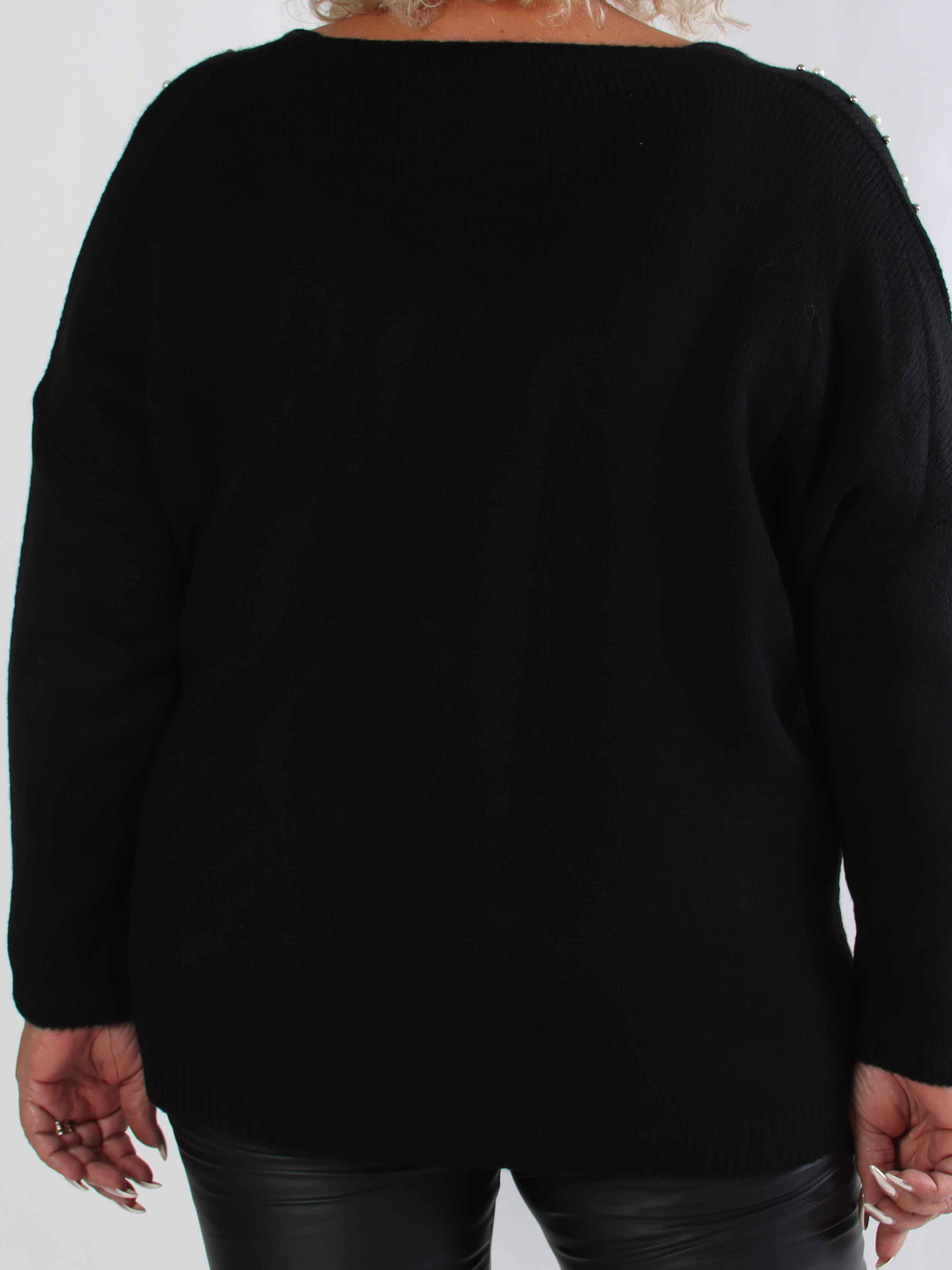 Rydika - Enfärgad stickad tröja dekorerad med fina pärlor