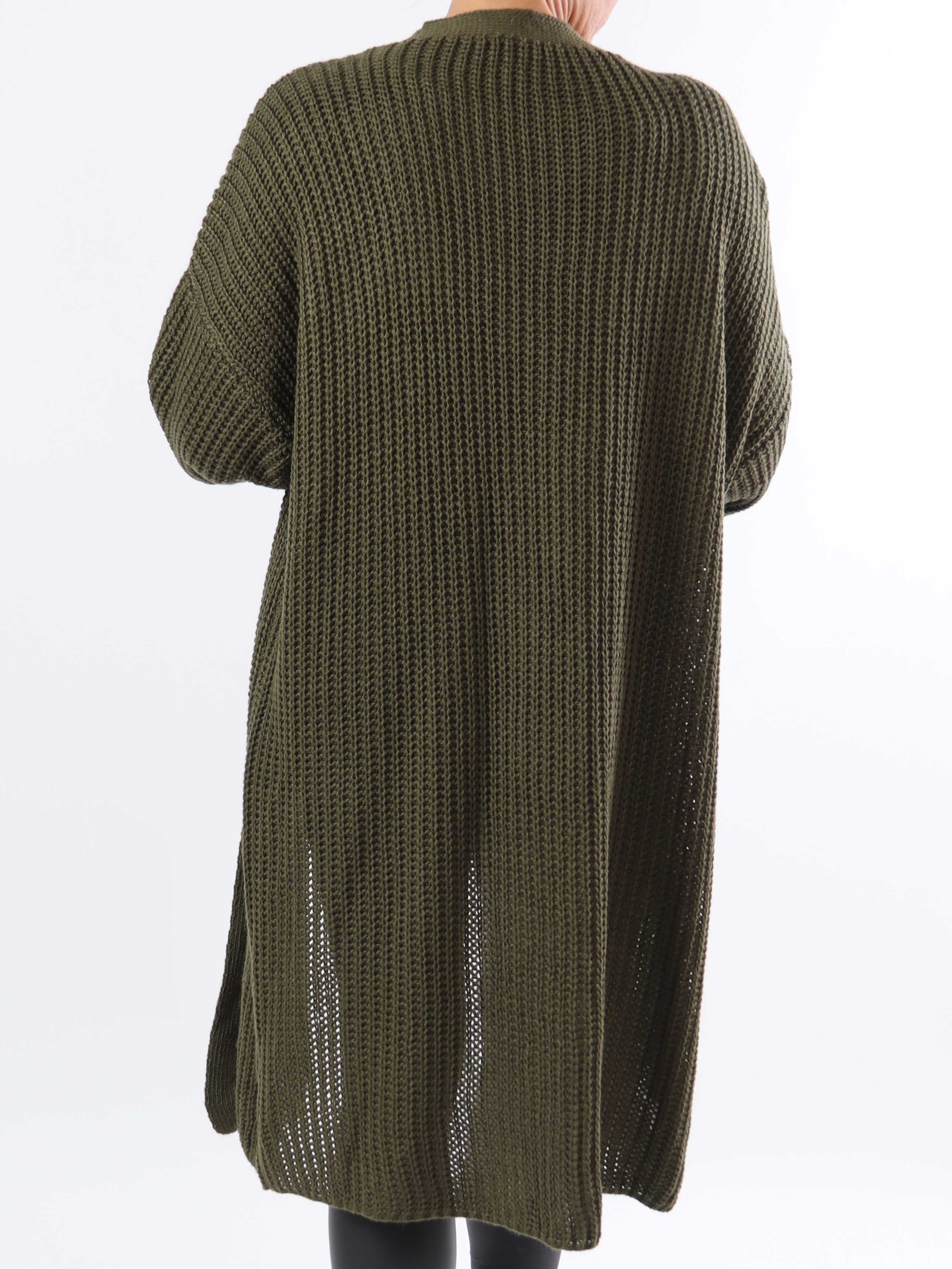 Sally Midi - Stickad kofta i plus size med ballongärmar och fickor