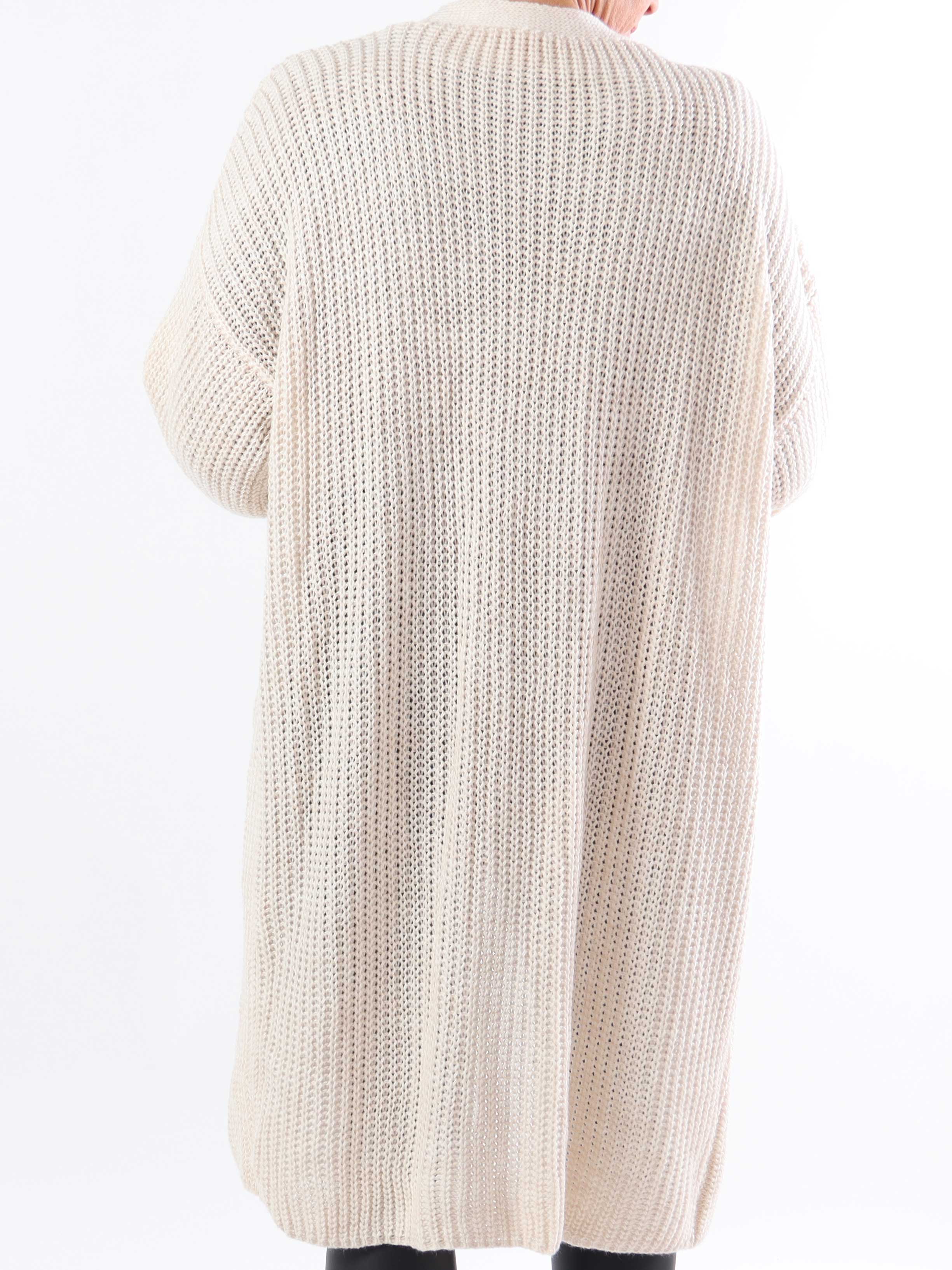 Sally Midi - Stickad kofta i plus size med ballongärmar och fickor