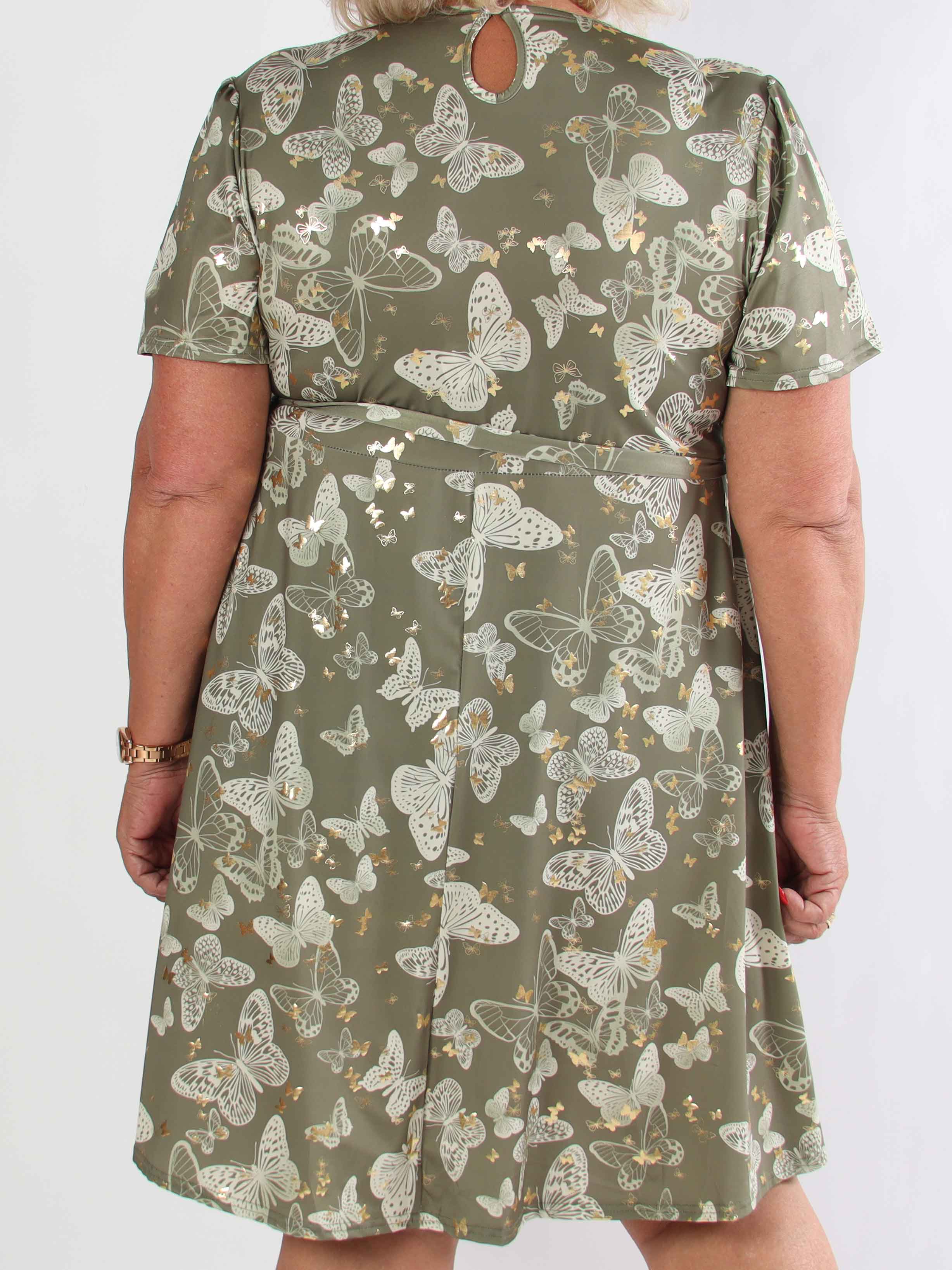 Sansa Butterfly Short - Elastisk plus size kjole med sommerfugleprint