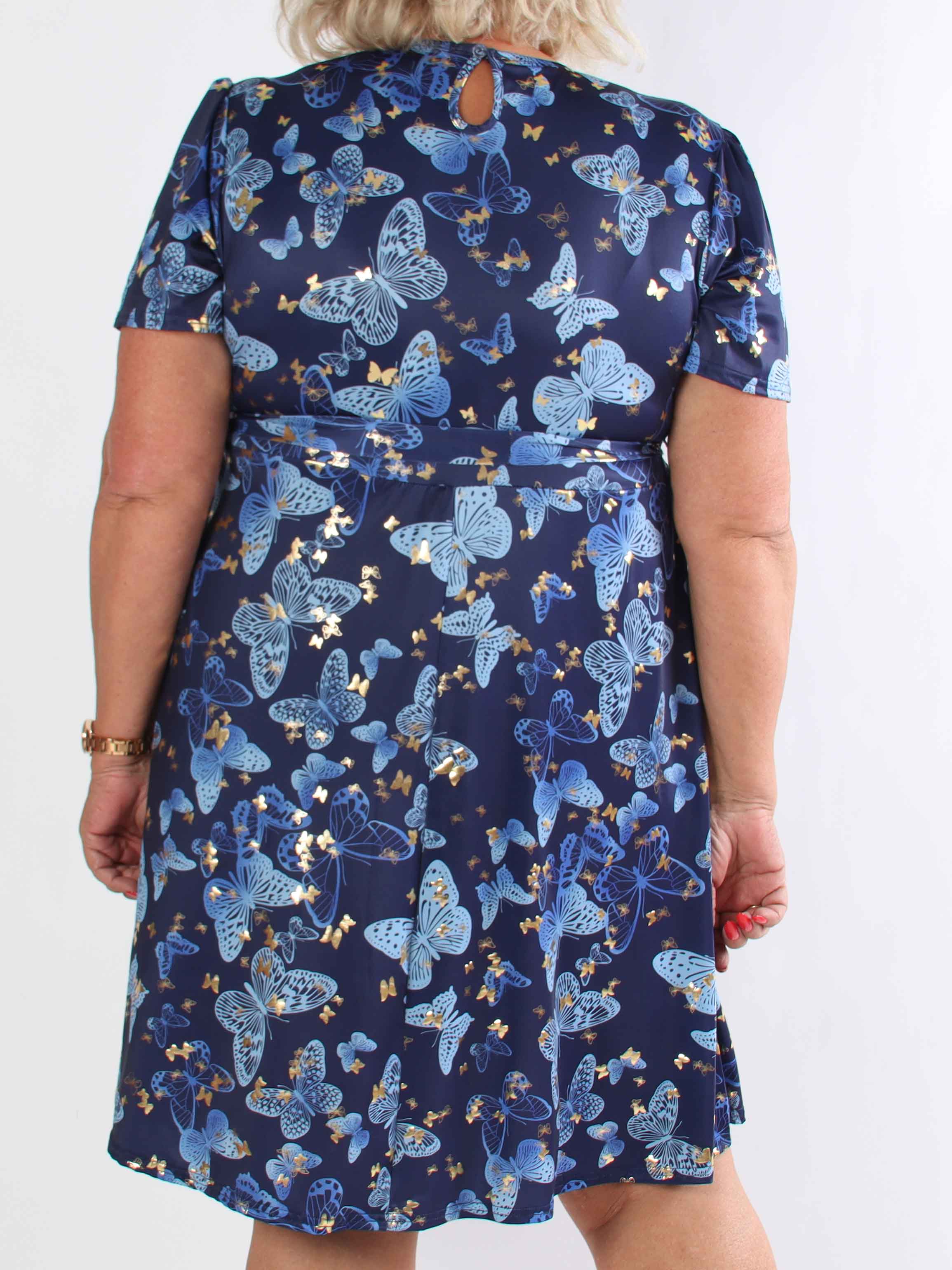 Sansa Butterfly Short - Elastisk plus size kjole med sommerfugleprint