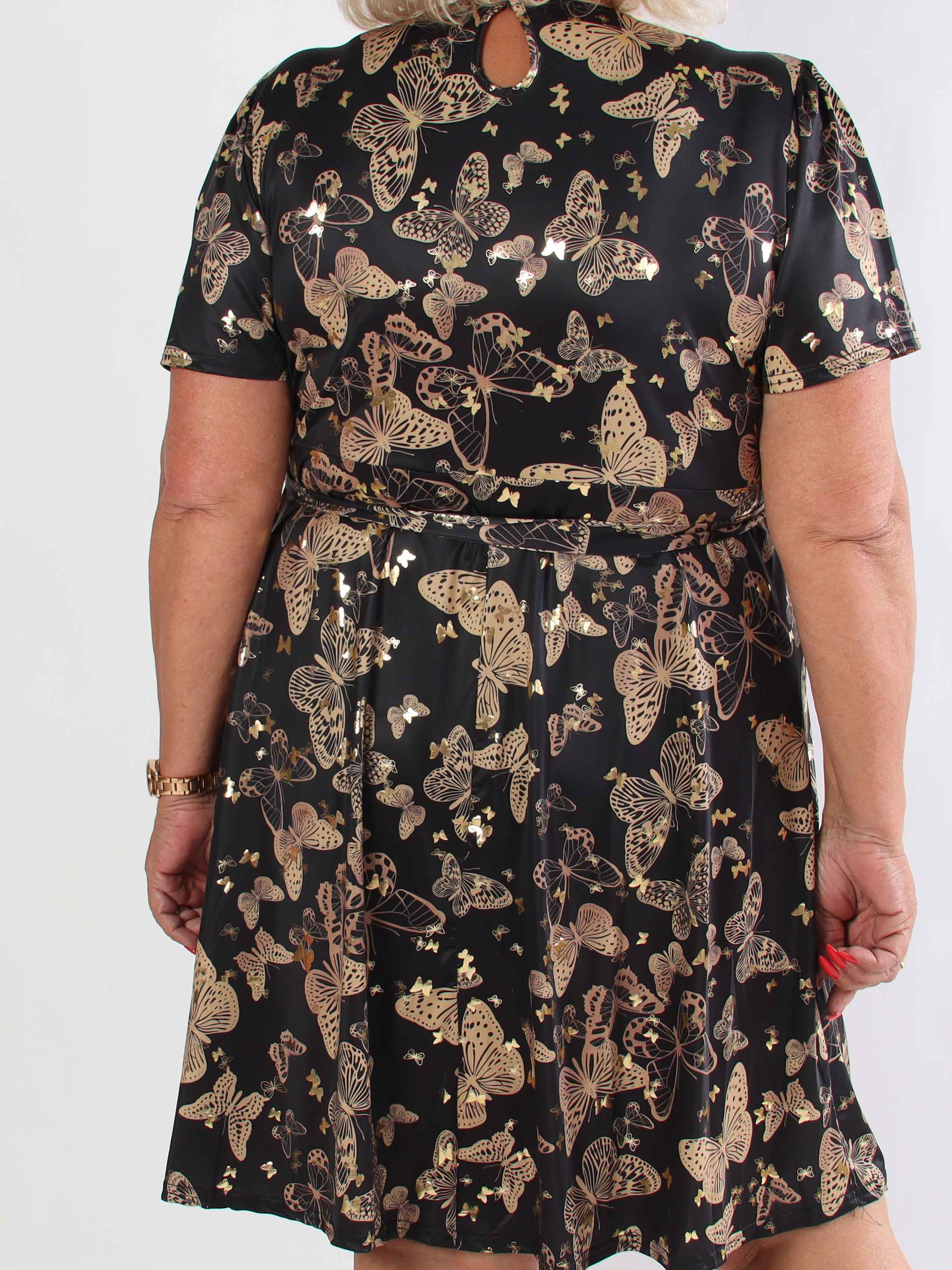 Sansa Butterfly Short - Elastisk plus size kjole med sommerfugleprint