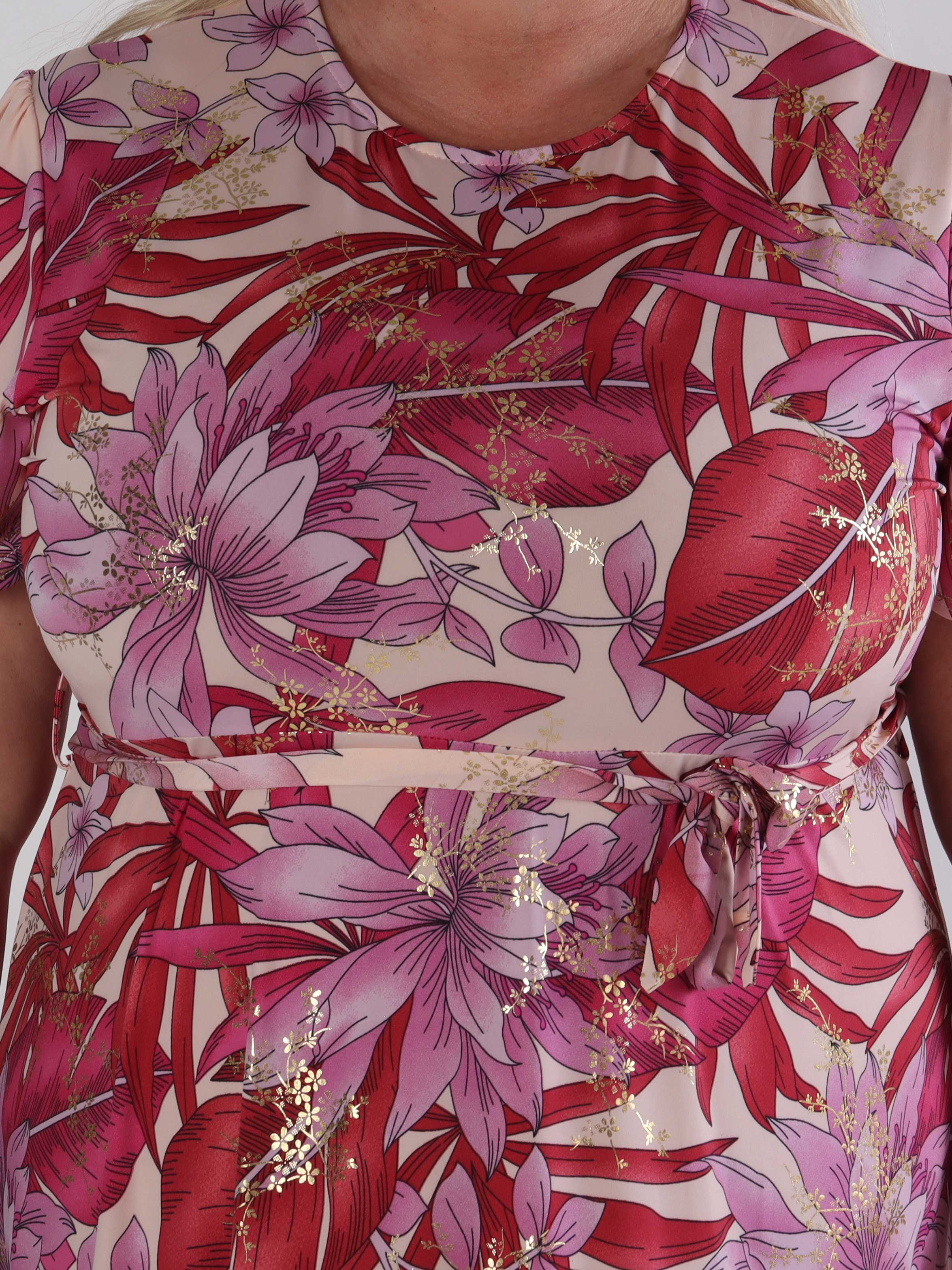 Sansa - Elastisk blommig plus size klänning med knytband