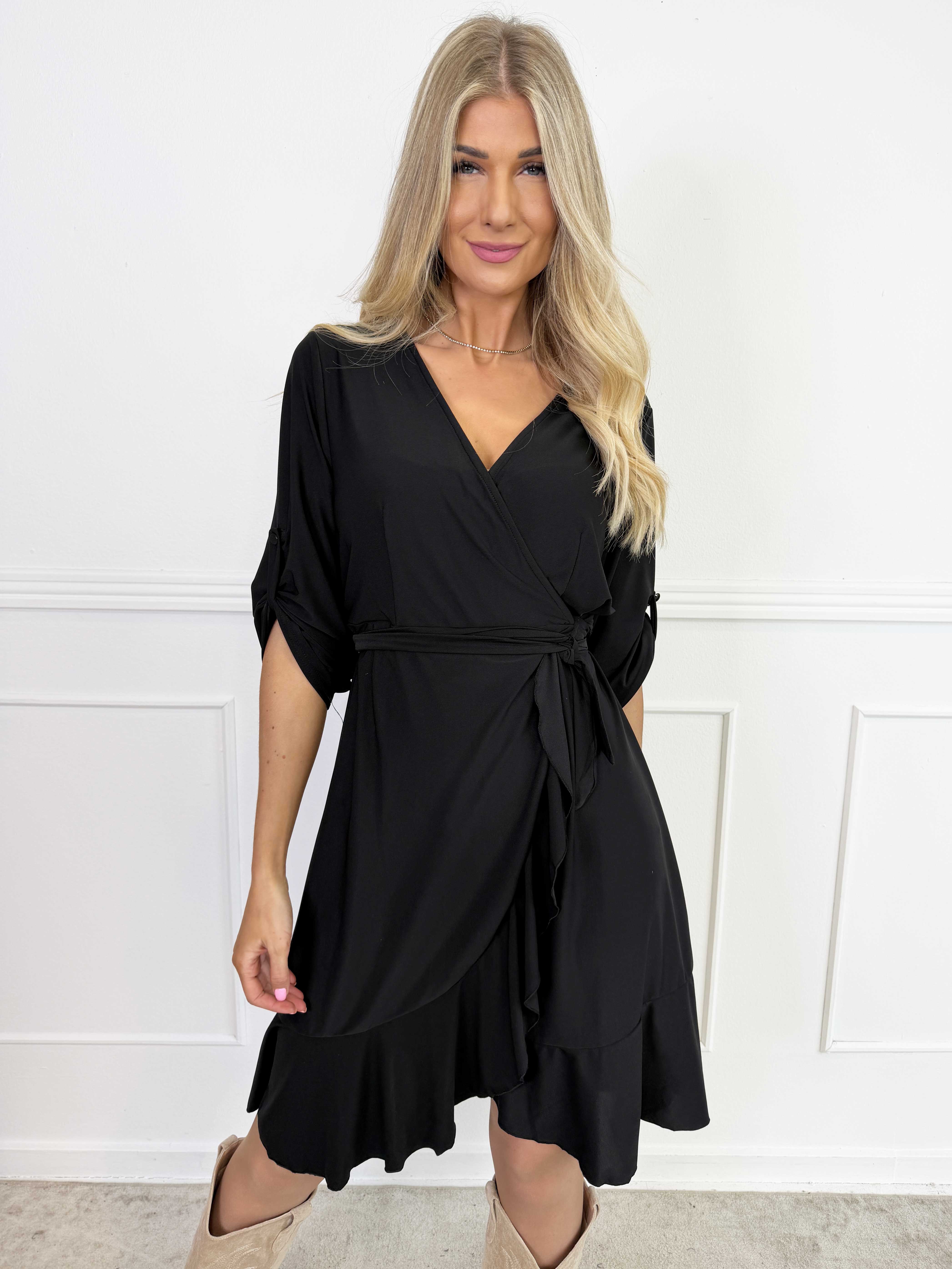 Savina Plain - Stretchig långärmad omlottklänning