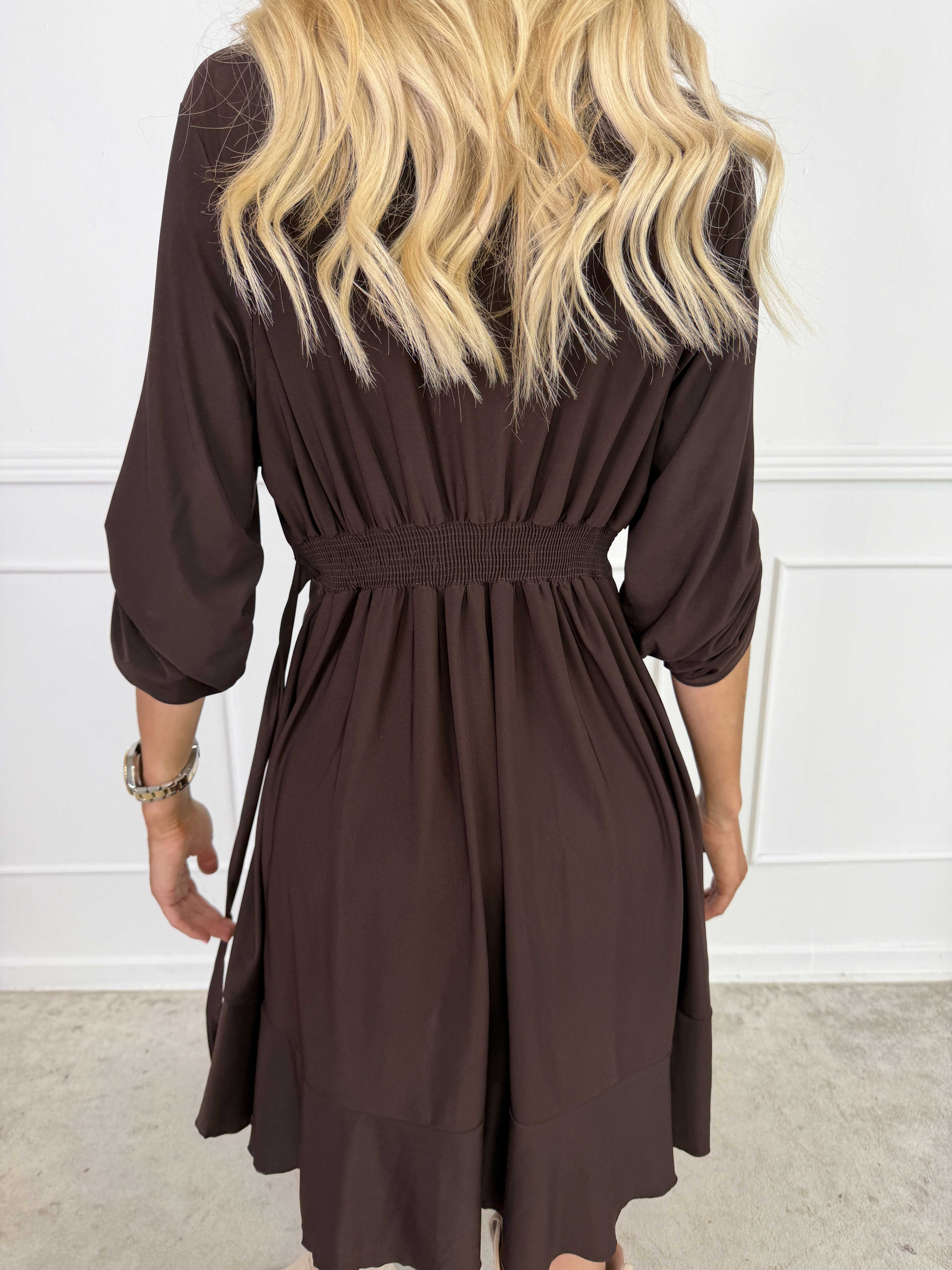 Savina Plain - Stretchig långärmad omlottklänning