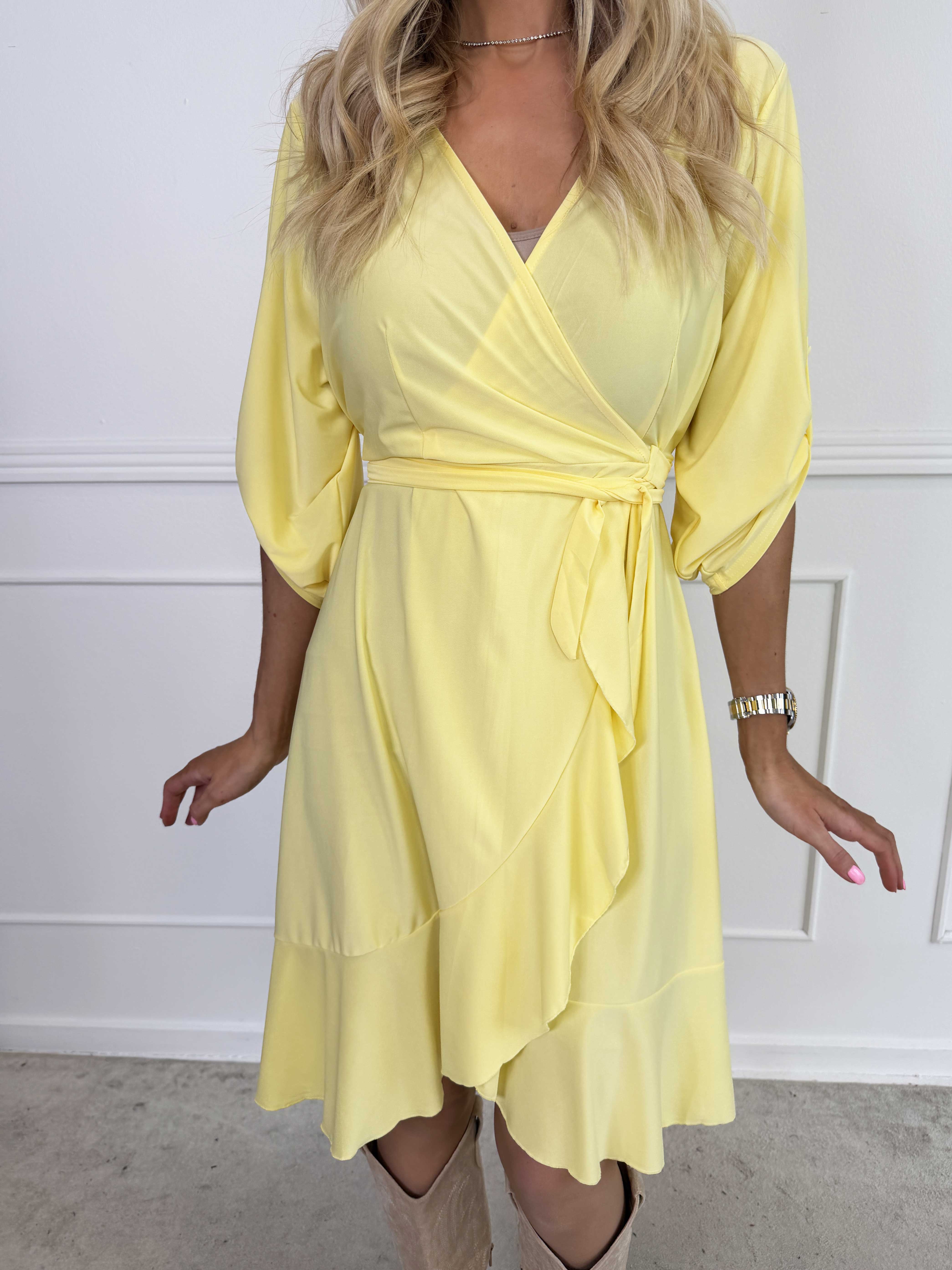 Savina Plain - Stretchig långärmad omlottklänning