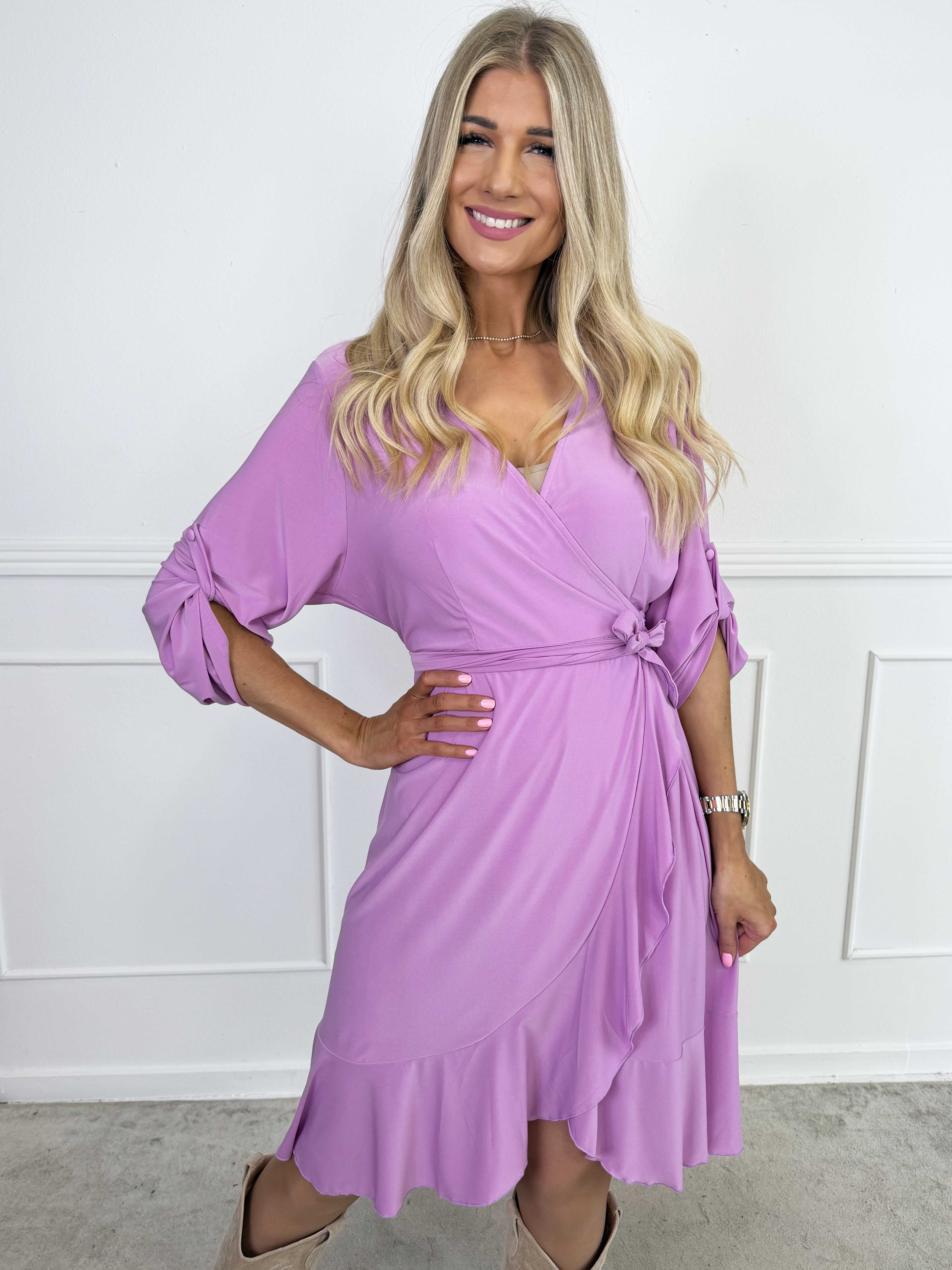 Savina Plain - Stretchig långärmad omlottklänning