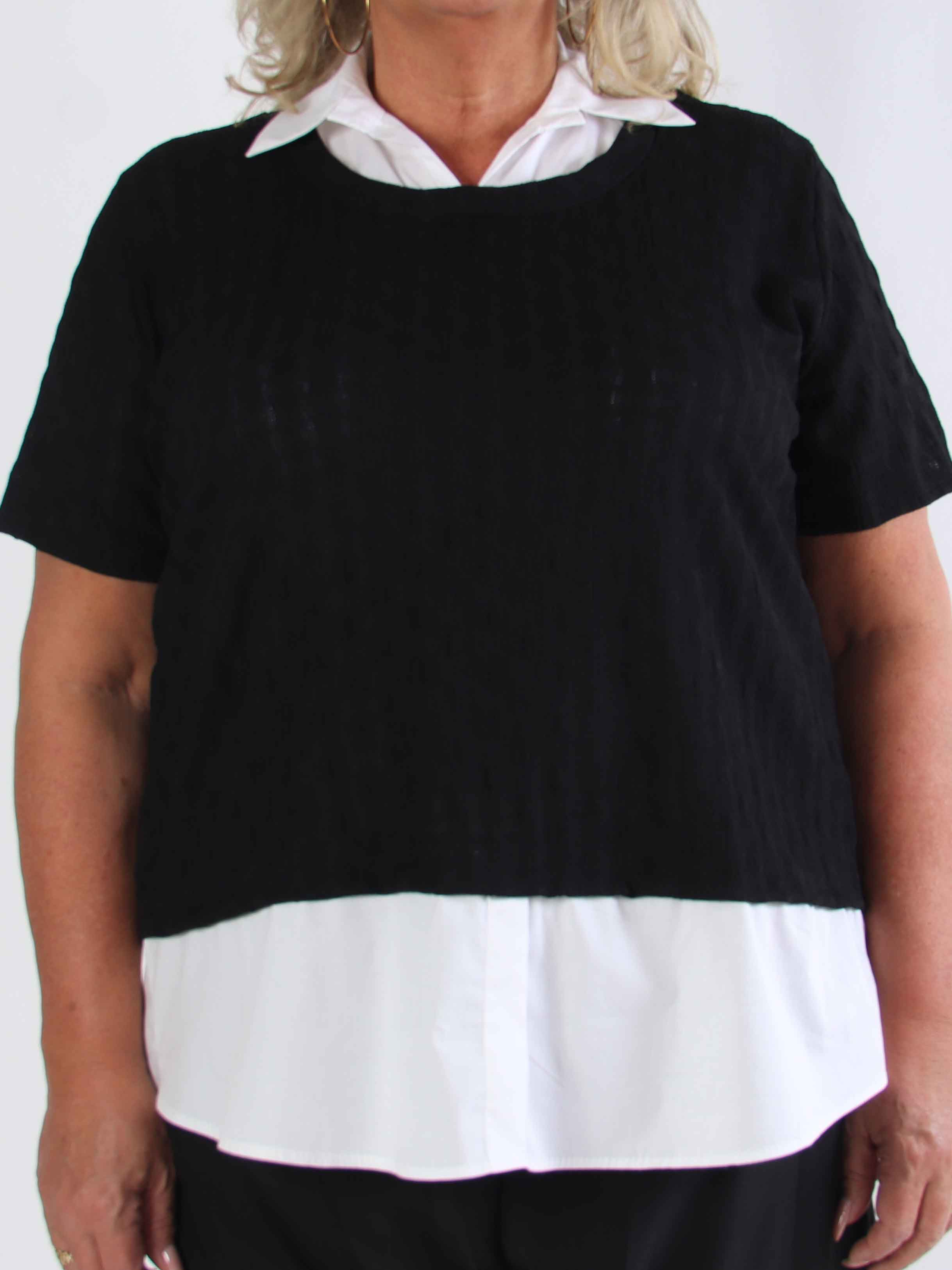 Shandel - Söt stretchig plus size-blus med skjortdetaljer